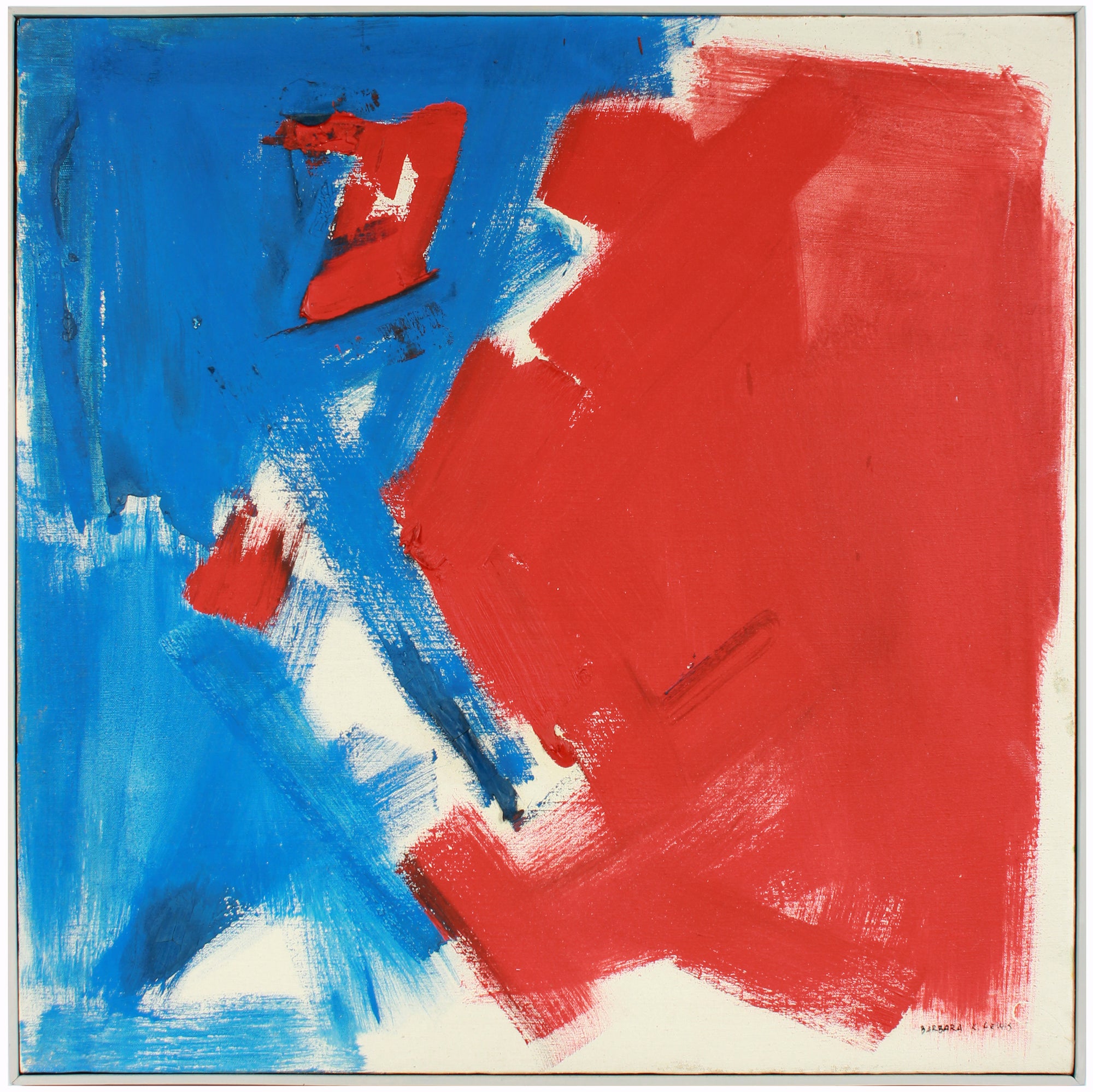 Bold Red & Blue Brushstroke Abstract <br>Mid-Late 20th Century Oil <br><br>#A7585