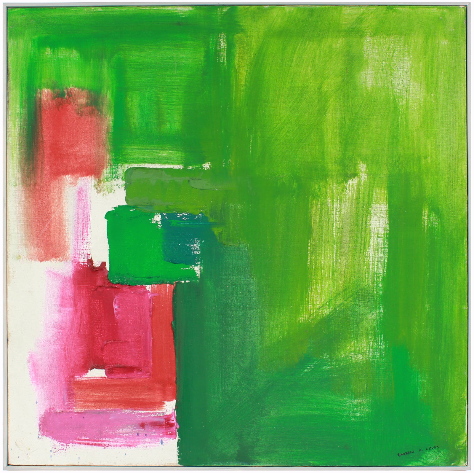 Modernist Green and Violet Abstract<br>Mid-Late 20th Century Oil<br><br>#A7588