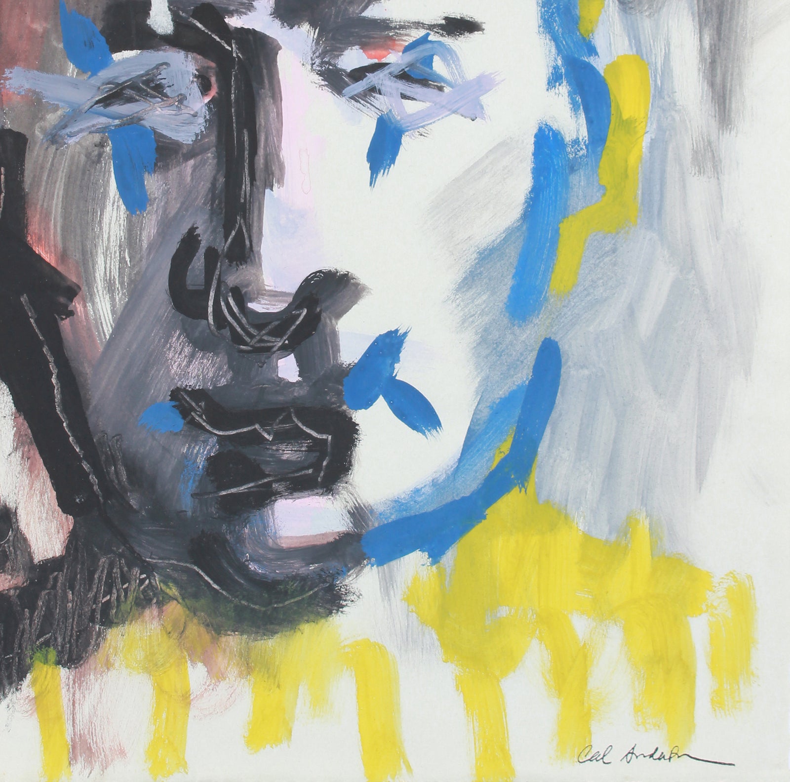 Man in Yellow Stripes <br>Mid Century Gouache <br><br>#A7617