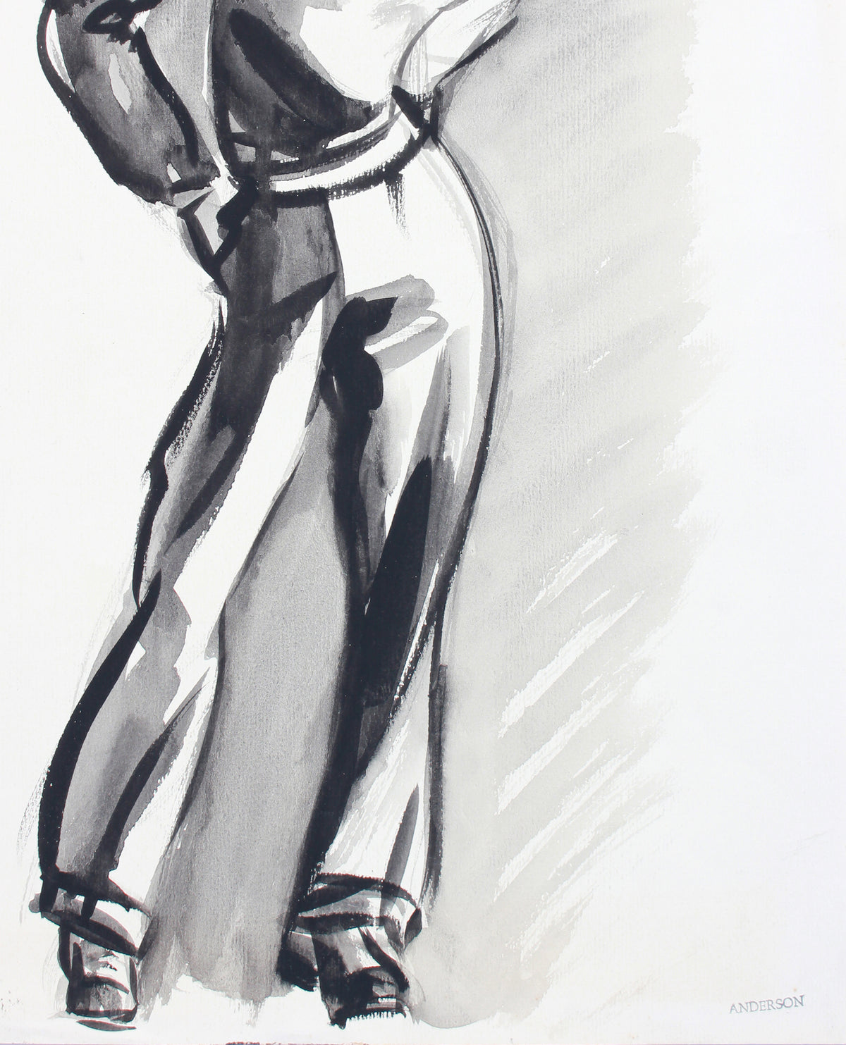 Leaning Male Portrait <br>Mid 20th Century Gouache <br><br>#A7619