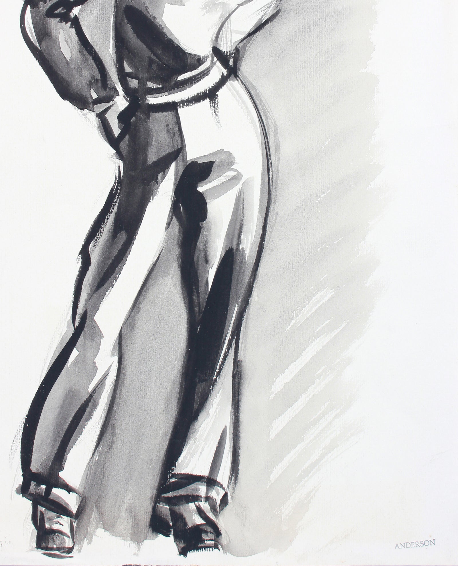 Leaning Male Portrait <br>Mid 20th Century Gouache <br><br>#A7619