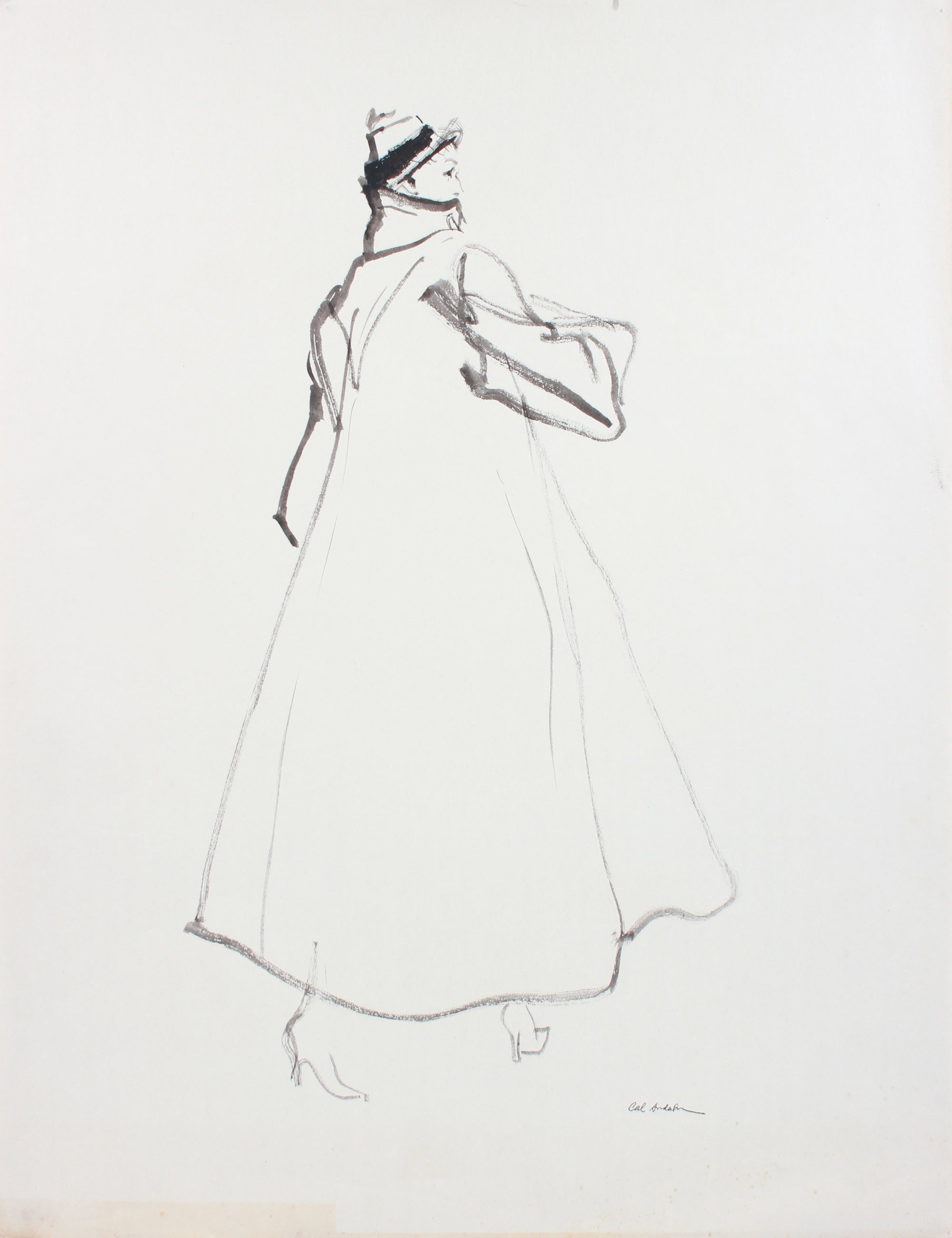 Woman with Coat <br>Mid 20th Century Gouache <br><br>#A7620
