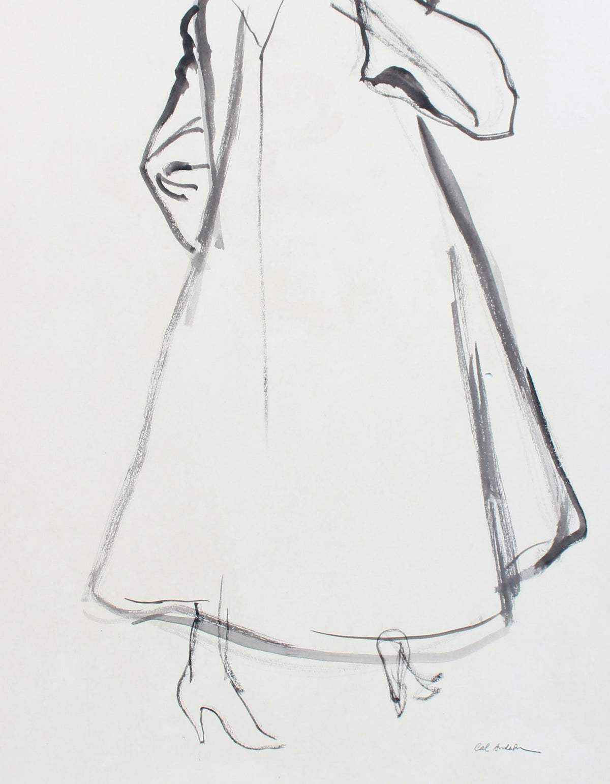 Fashion Overcoat Drawing <br>Mid 20th Century Gouache <br><br>#A7621