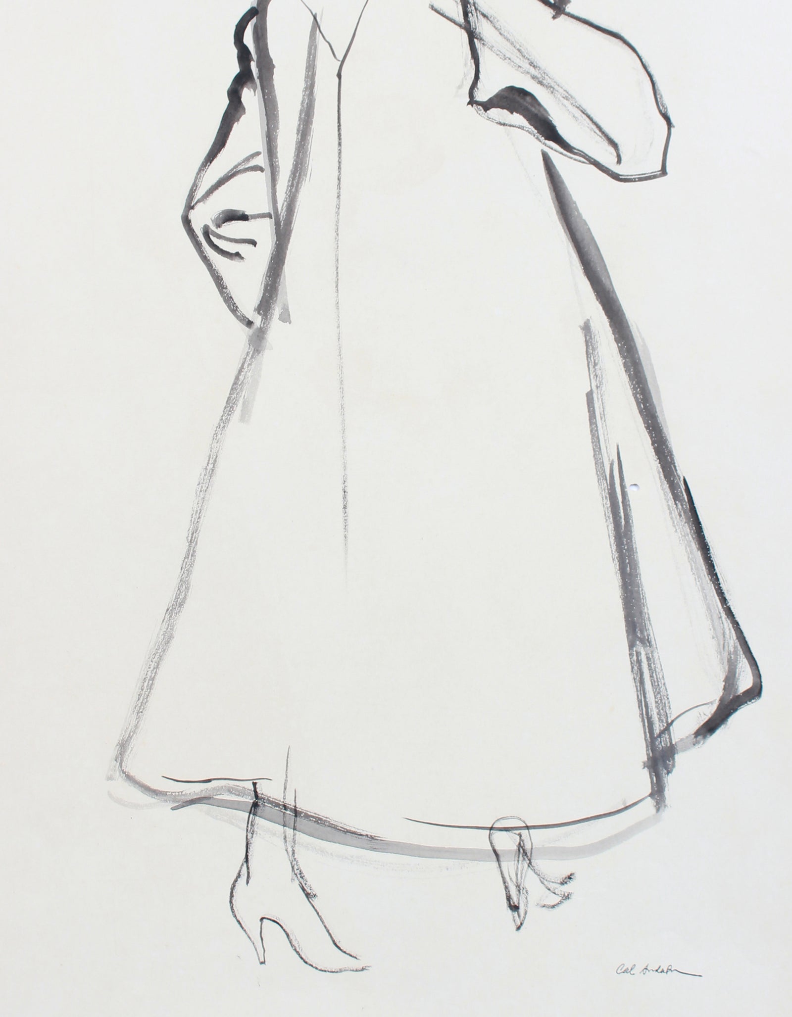 Fashion Overcoat Drawing <br>Mid 20th Century Gouache <br><br>#A7621