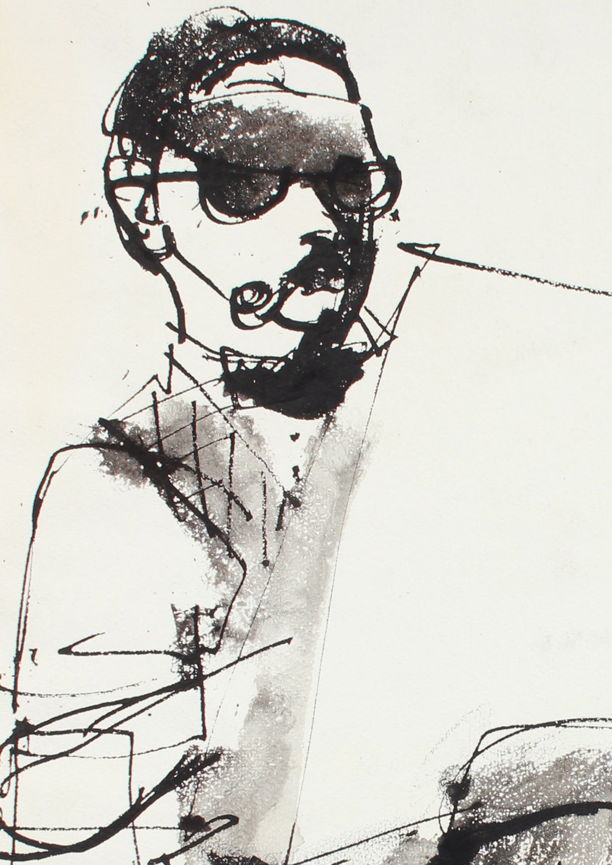 Monochrome Man with Sketchbook <br>Mid Century Gouache <br><br>#A7623