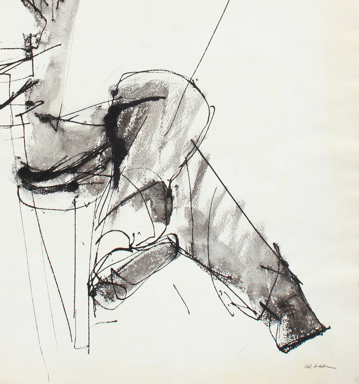 Monochrome Man with Sketchbook <br>Mid Century Gouache <br><br>#A7623