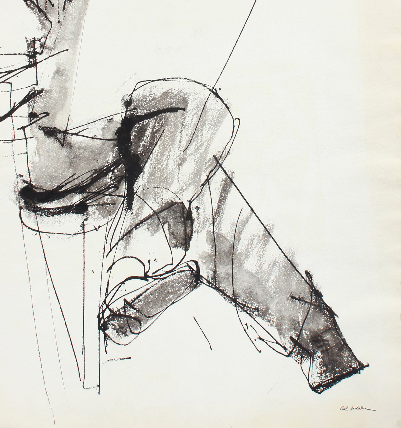 Monochrome Man with Sketchbook <br>Mid Century Gouache <br><br>#A7623