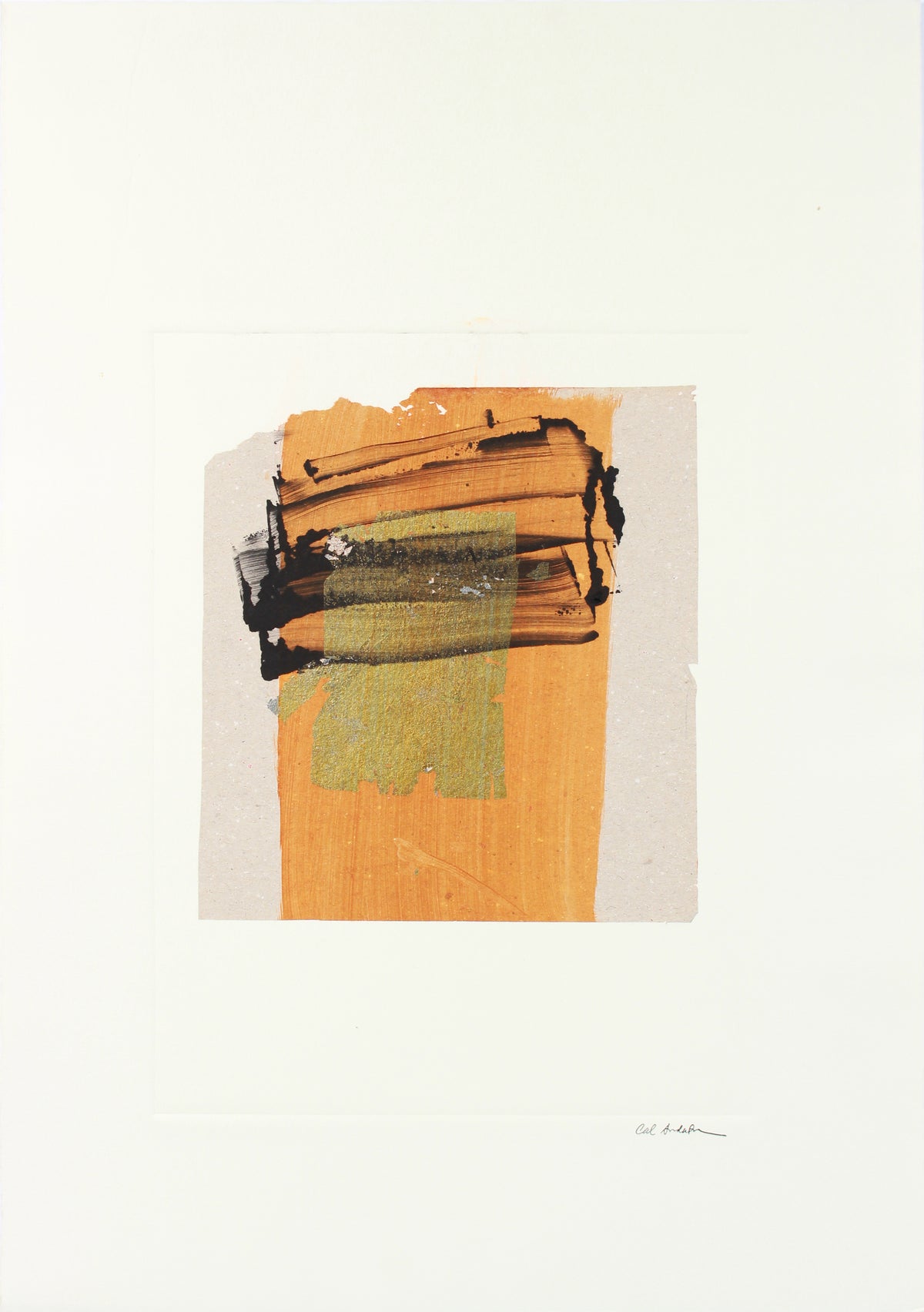 Orange & Gold Modernist Abstract <br>20th Century Monotype <br><br>#A7629