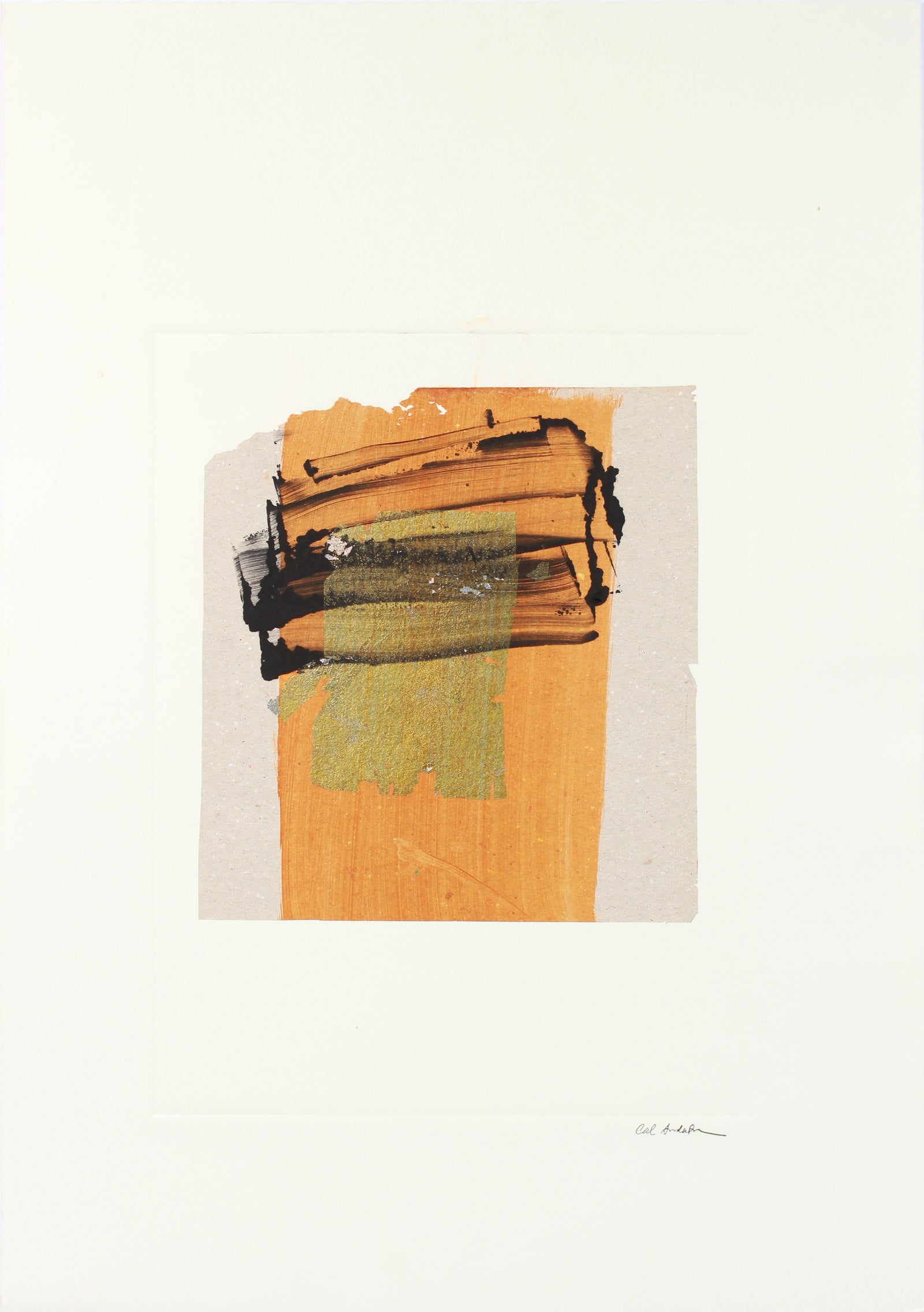 Orange & Gold Modernist Abstract <br>20th Century Monotype <br><br>#A7629