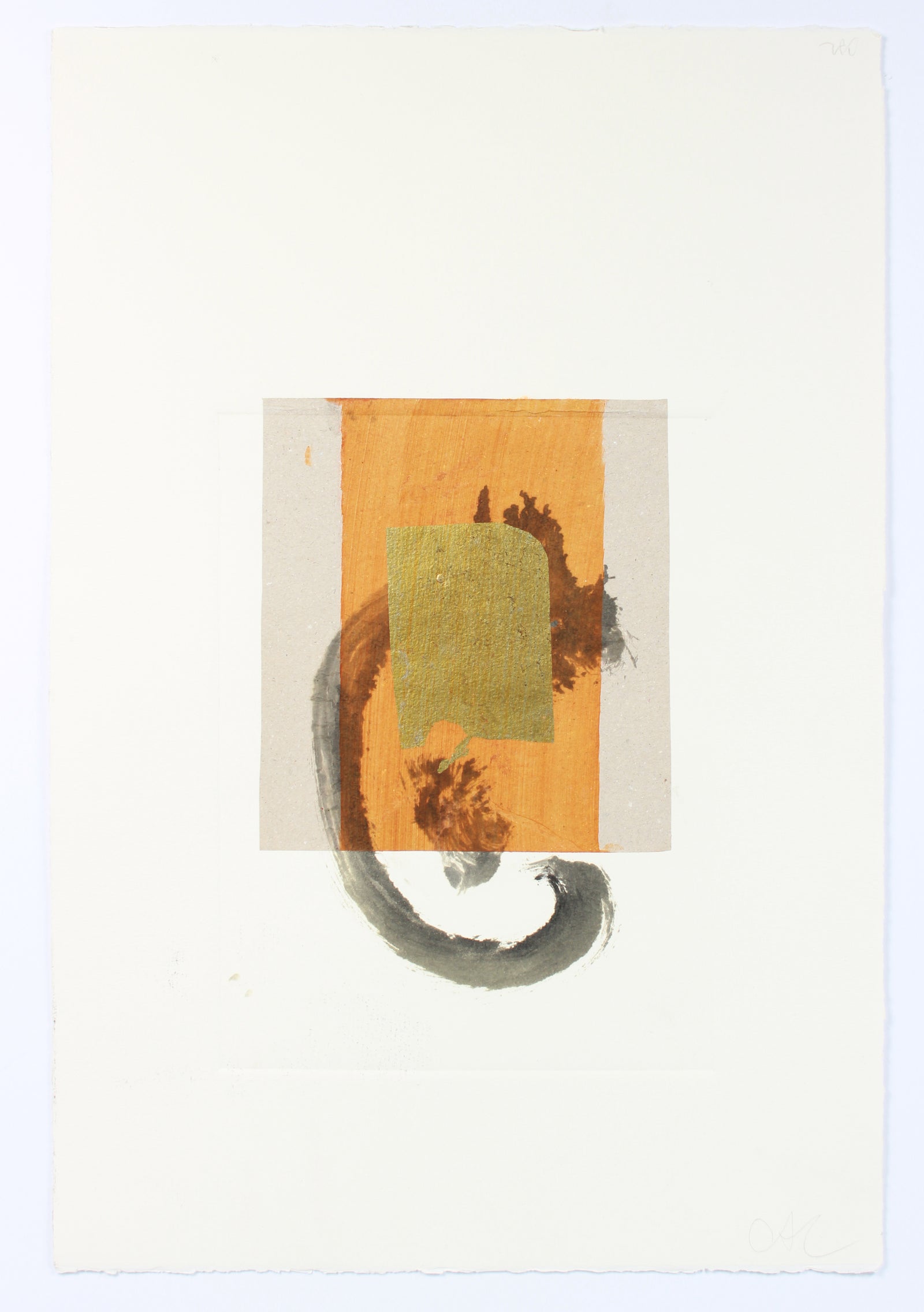 Gold Brushstroke Abstract <br>20th Century Monotype <br><br>#A7630