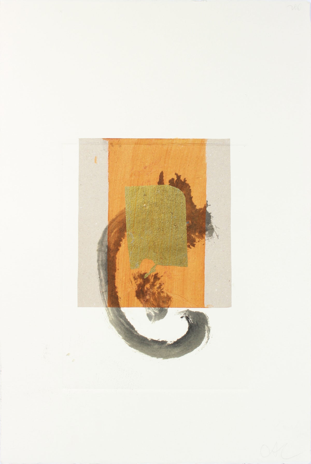 Gold Brushstroke Abstract <br>20th Century Monotype <br><br>#A7630