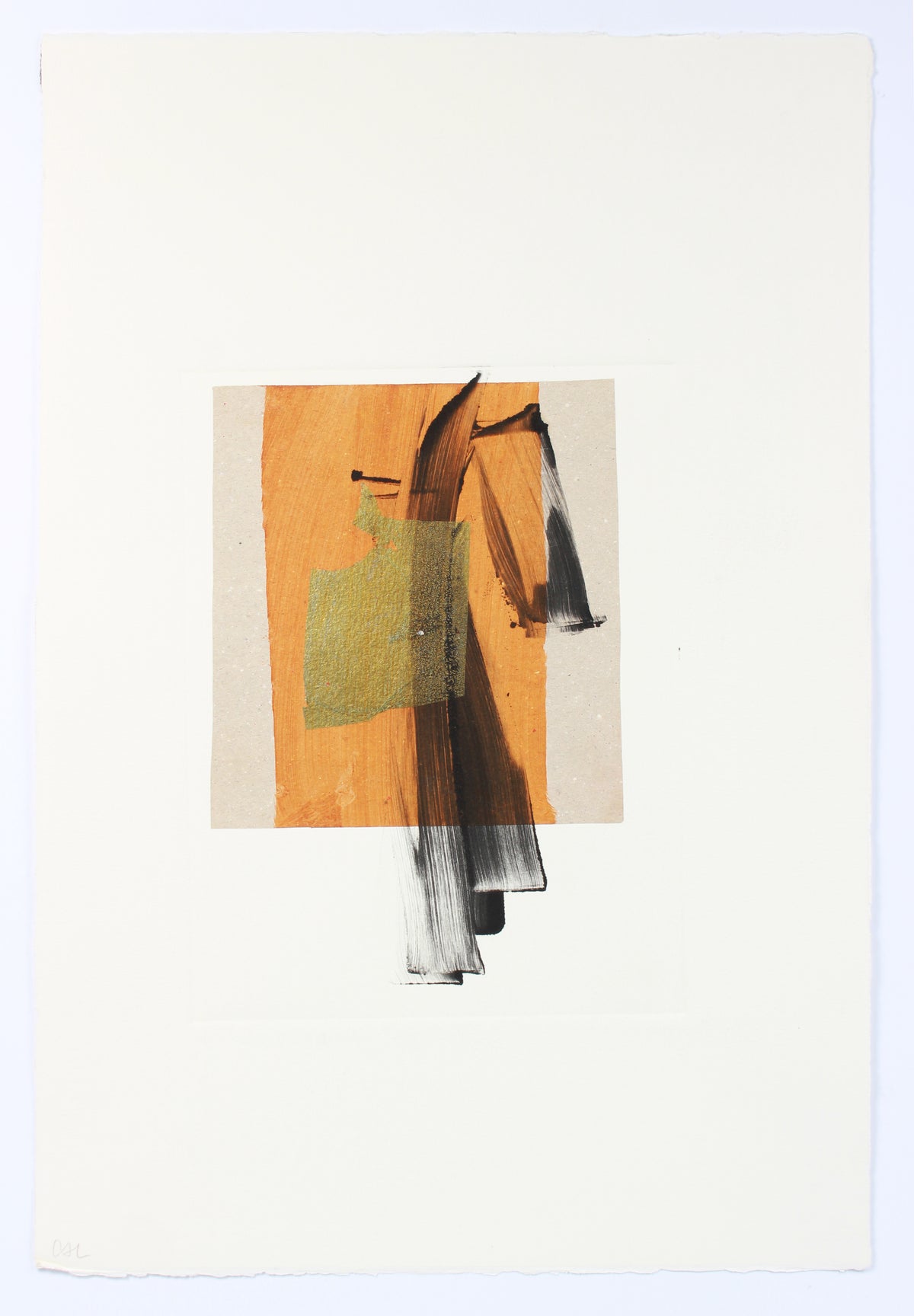 Warm Modernist Orange & Gold Abstract <br>1990-2000s Monotype & Collage <br><br>#A7632