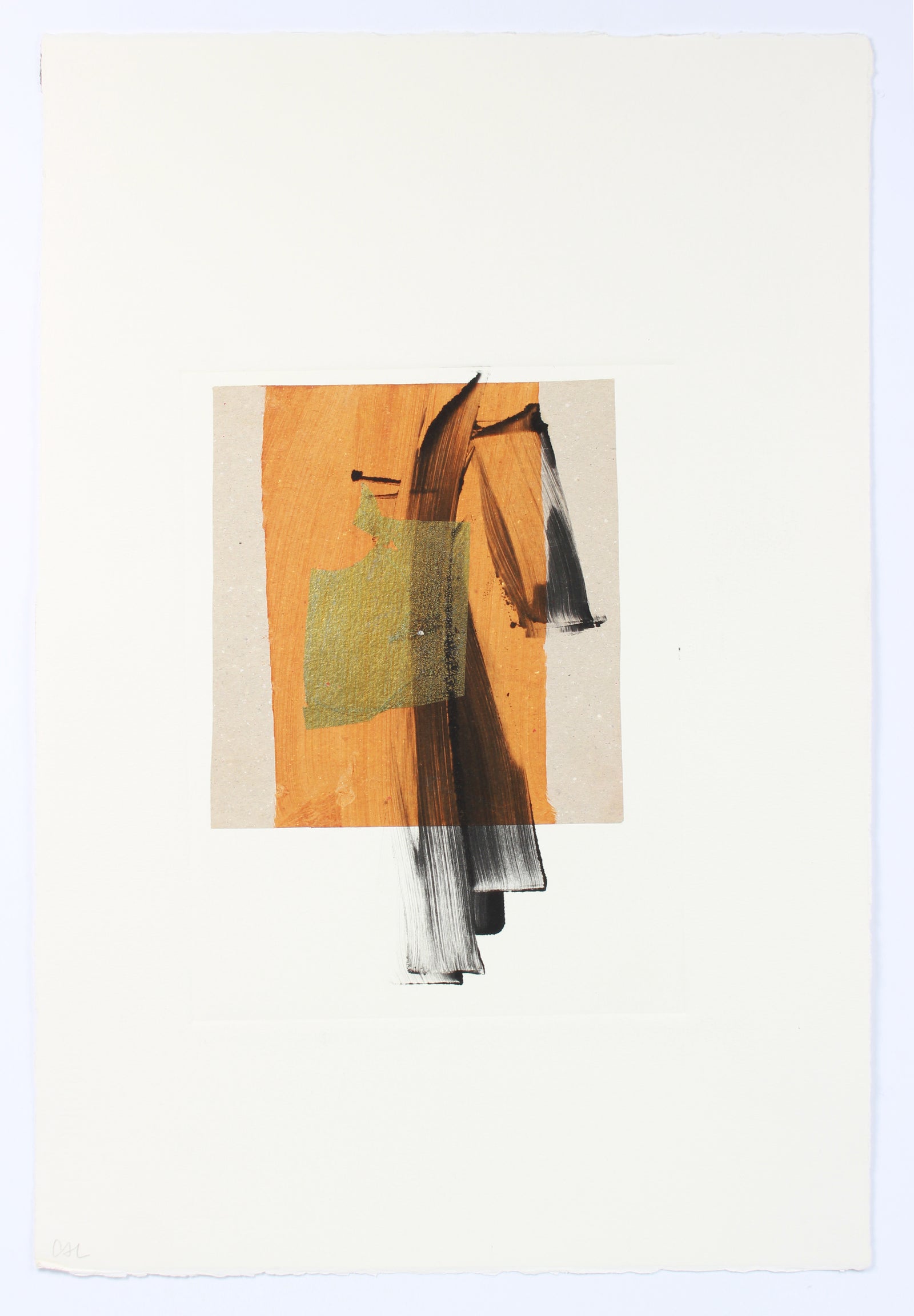 Warm Modernist Orange & Gold Abstract <br>1990-2000s Monotype & Collage <br><br>#A7632