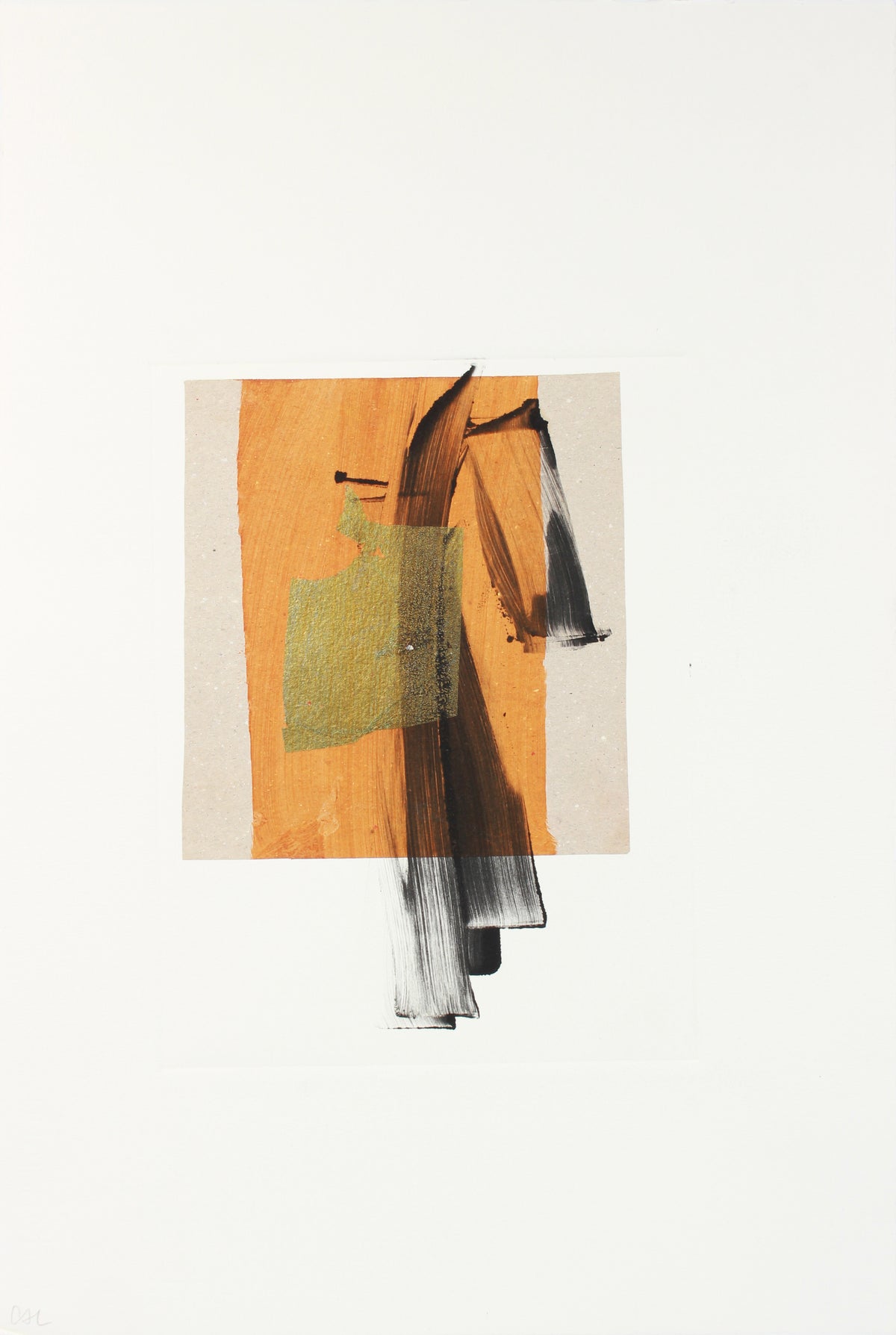 Warm Modernist Orange & Gold Abstract <br>1990-2000s Monotype & Collage <br><br>#A7632