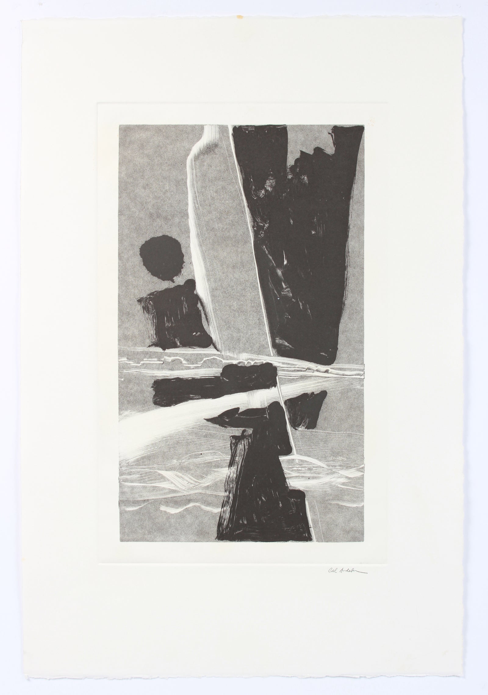 Gestural Monochrome Abstract <br>1990-2000s Monotype <br><br>#A7637