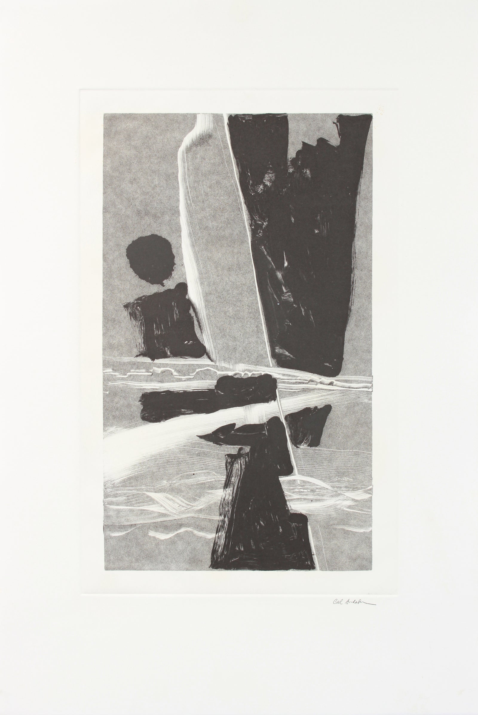 Gestural Monochrome Abstract <br>1990-2000s Monotype <br><br>#A7637