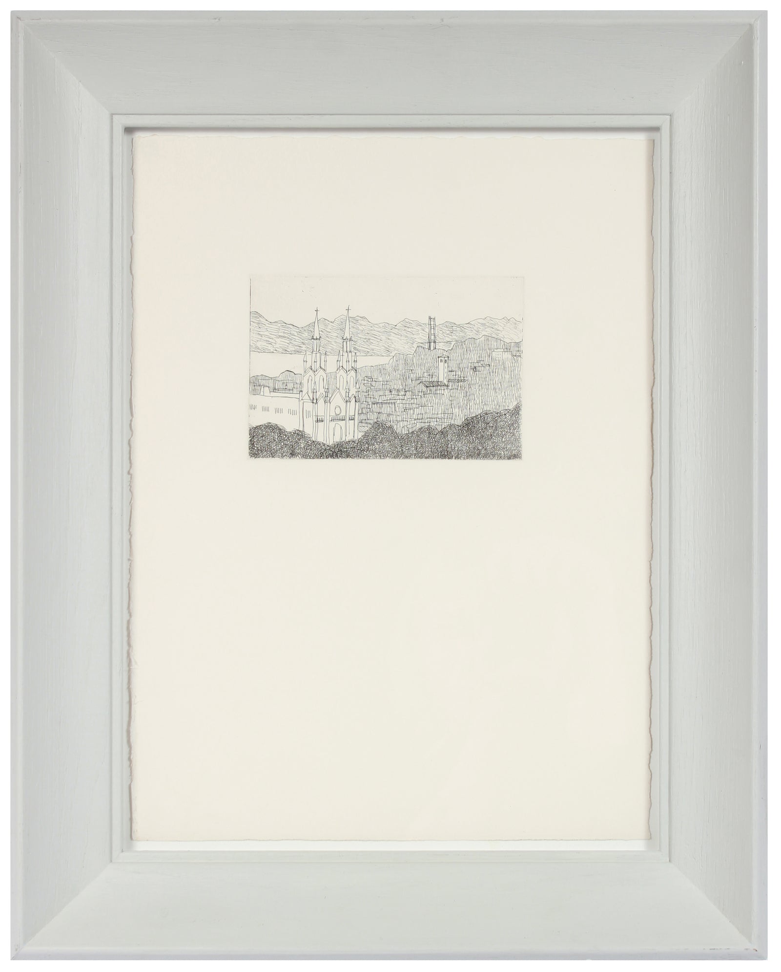 St. Ignacios & San Francisco Skyline <br>20th Century Etching <br><br>#A7639