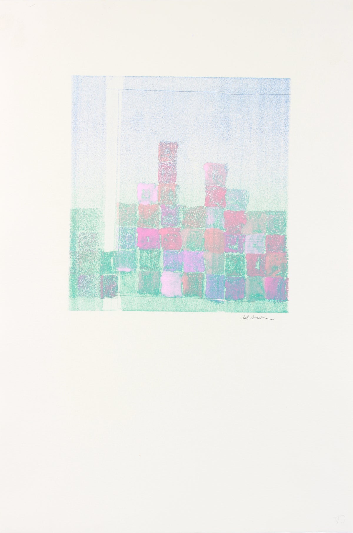 Pale Pastel Geometric Abstract <br>1990-2000s Monotype <br><br>#A7641