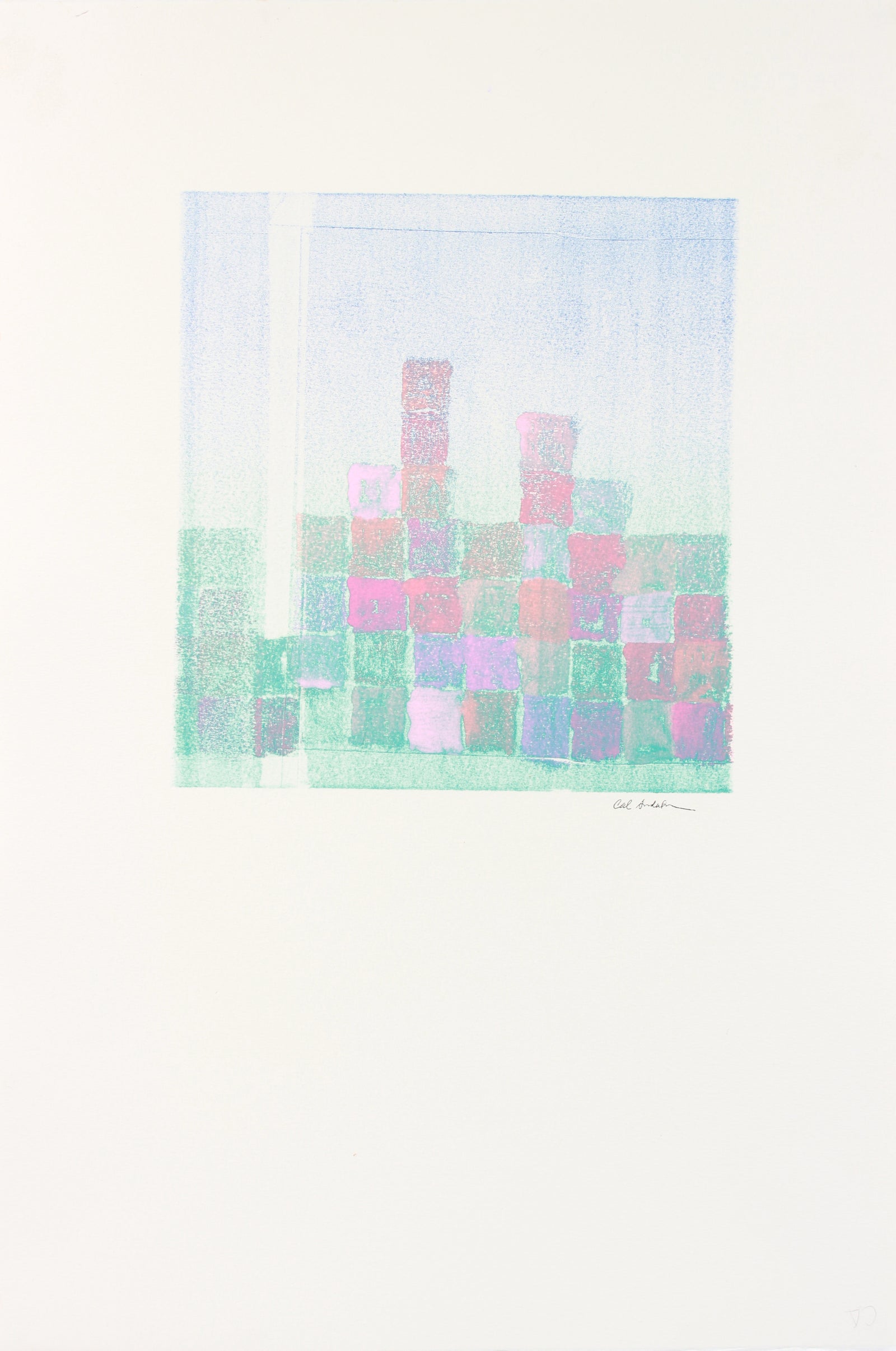 Pale Pastel Geometric Abstract <br>1990-2000s Monotype <br><br>#A7641