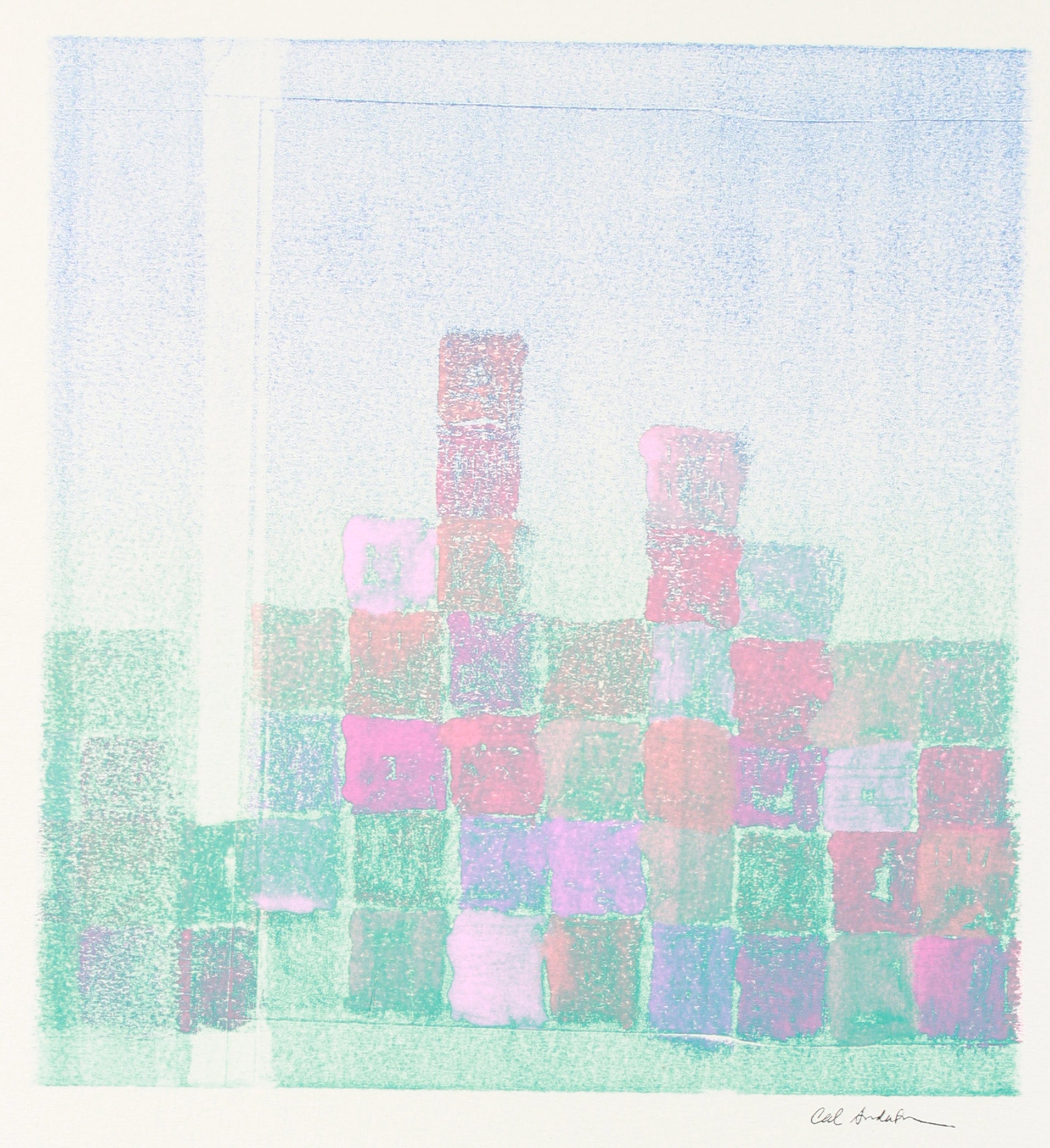 Pale Pastel Geometric Abstract <br>1990-2000s Monotype <br><br>#A7641