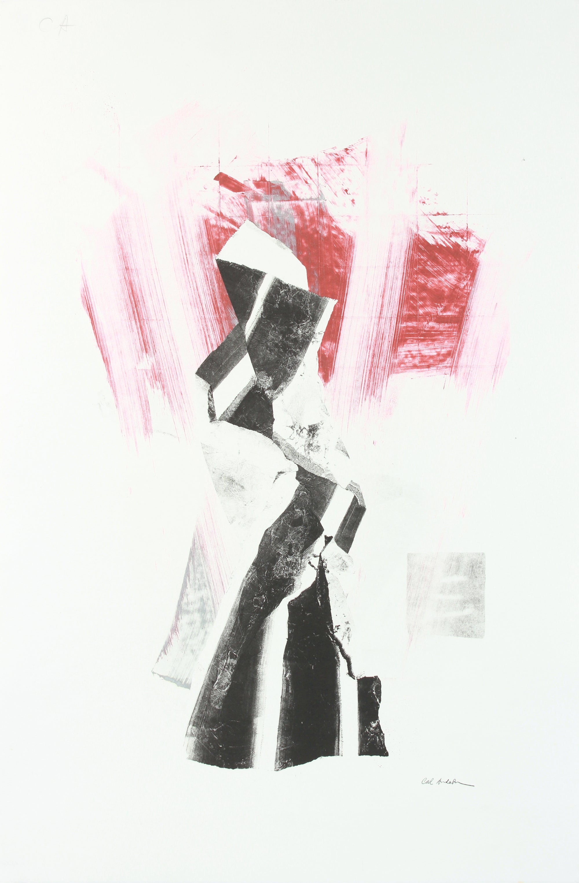 Gestural Red & Black Abstract<br>Late 20th Century Monotype <br><br>#A7645