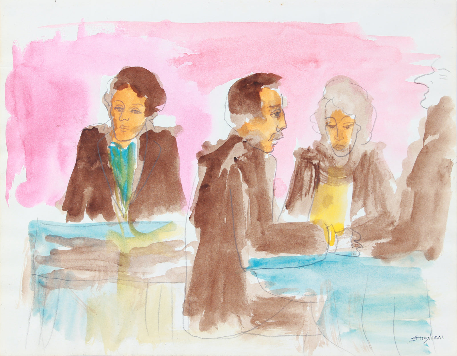 Figures in Conversation <br>20th Century Watercolor <br><br>#A7646