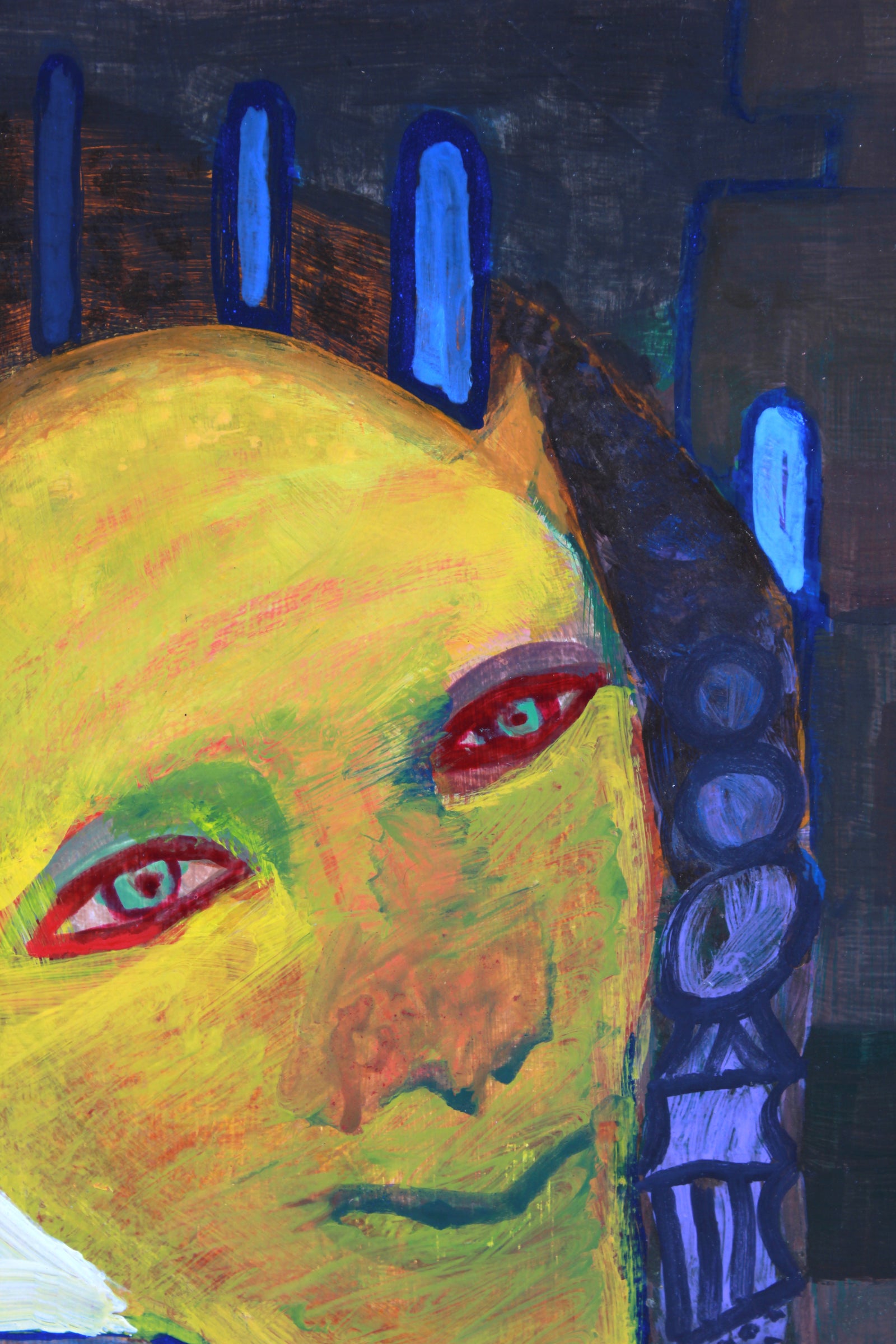 Surreal Man with Red Eyes <br>1994 Oil Scene <br><br>#A7735