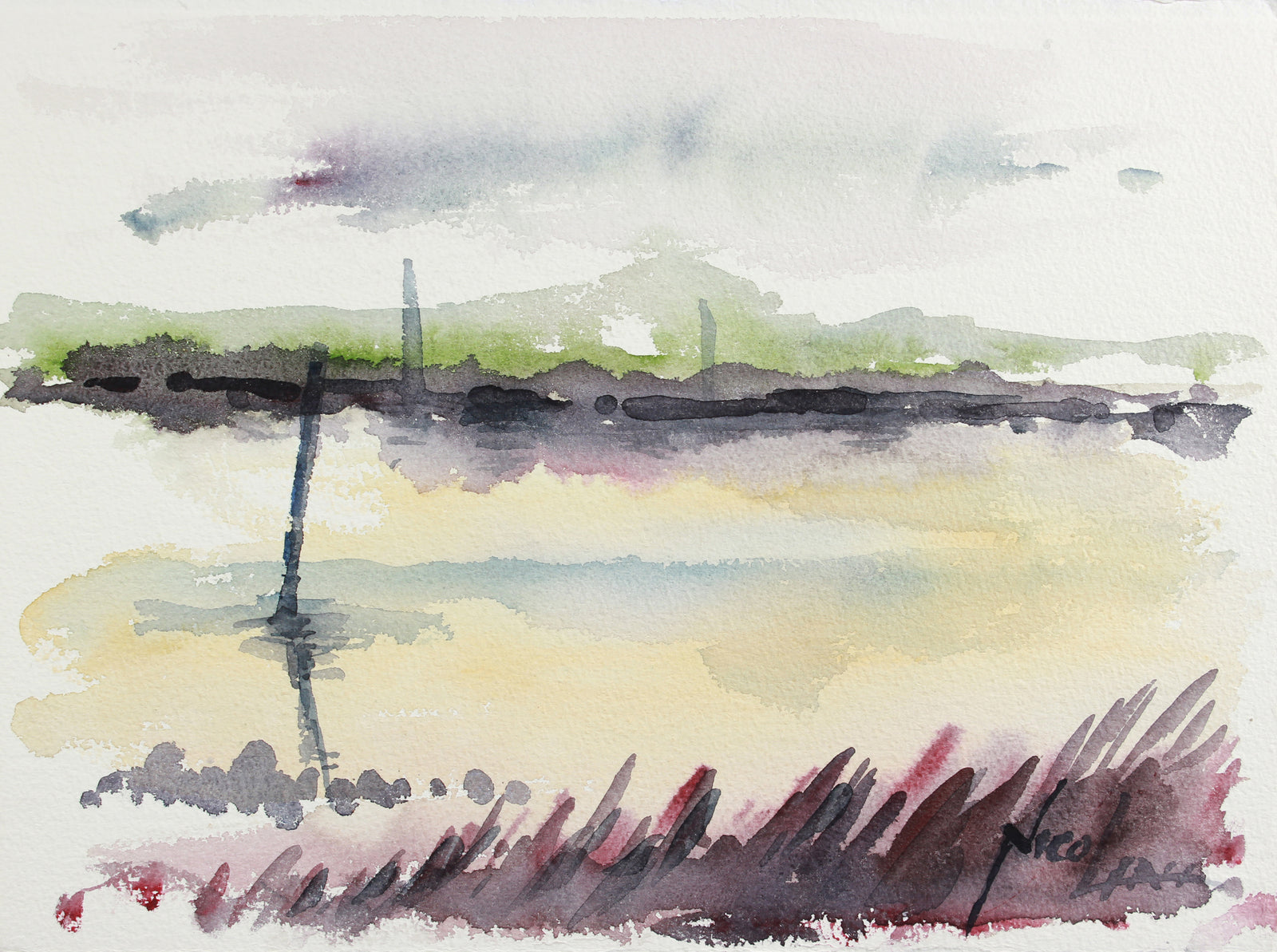 Distant Cityscape in Abstraction <br>Mid-Late 20th Century Watercolor <br><br>#A7769