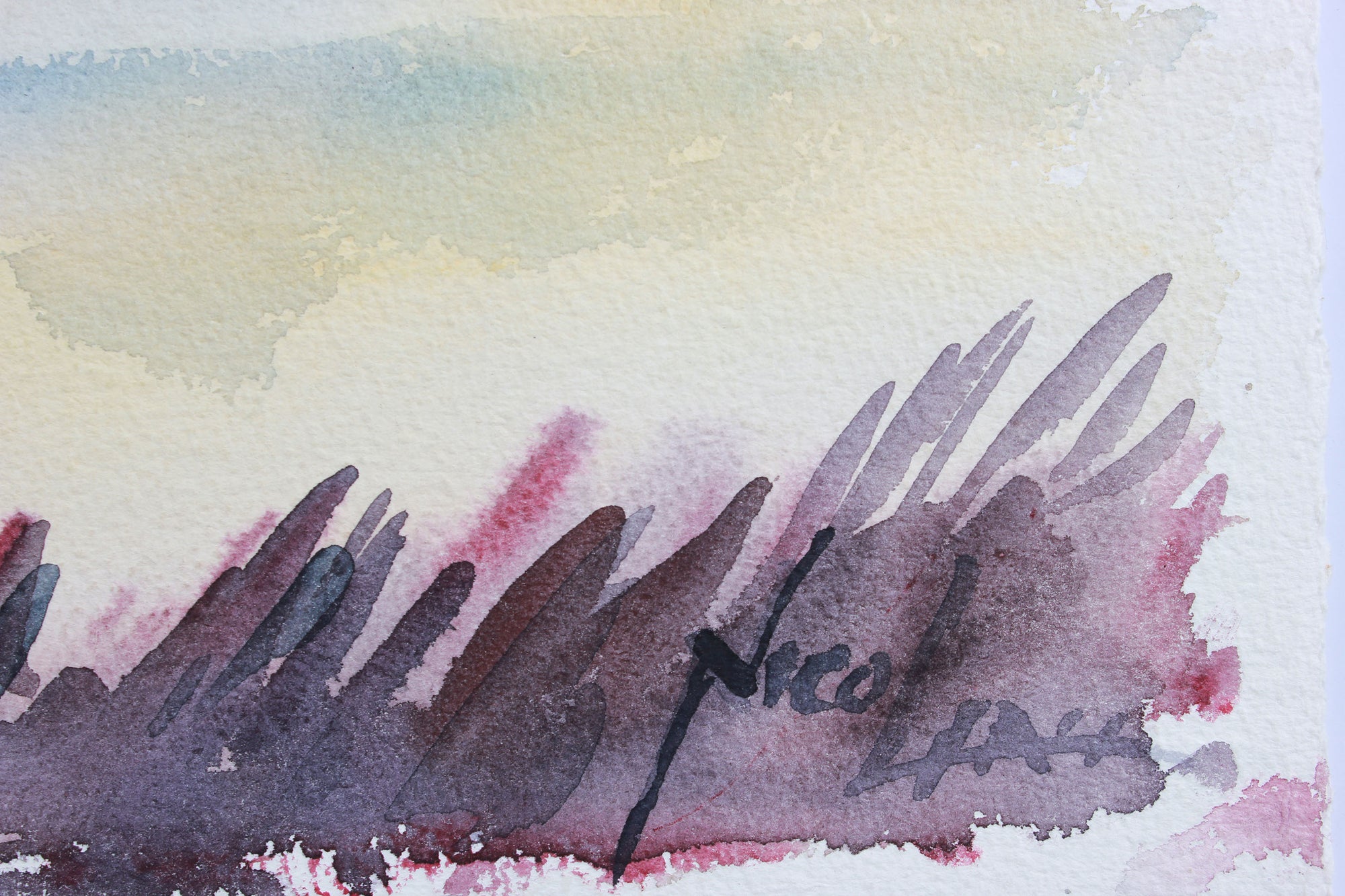Distant Cityscape in Abstraction <br>Mid-Late 20th Century Watercolor <br><br>#A7769