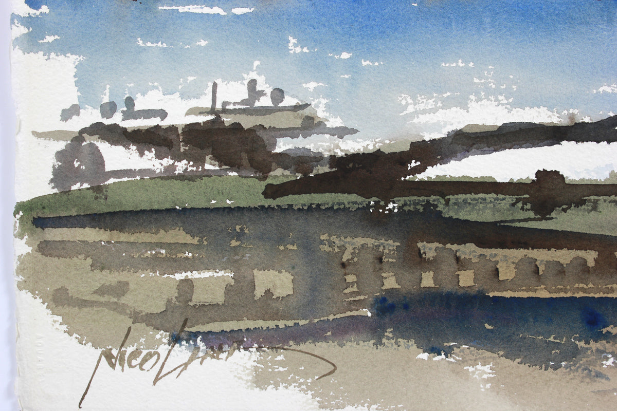 San Rafael Bridge to San Francisco <br>Mid-Late 20th Century Watercolor <br><br>#A7773