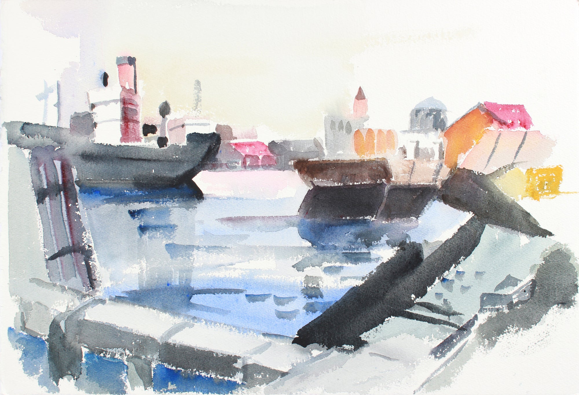 Balcony Cityscape View <br>Mid to Late 20th Century Watercolor <br><br>#A7775