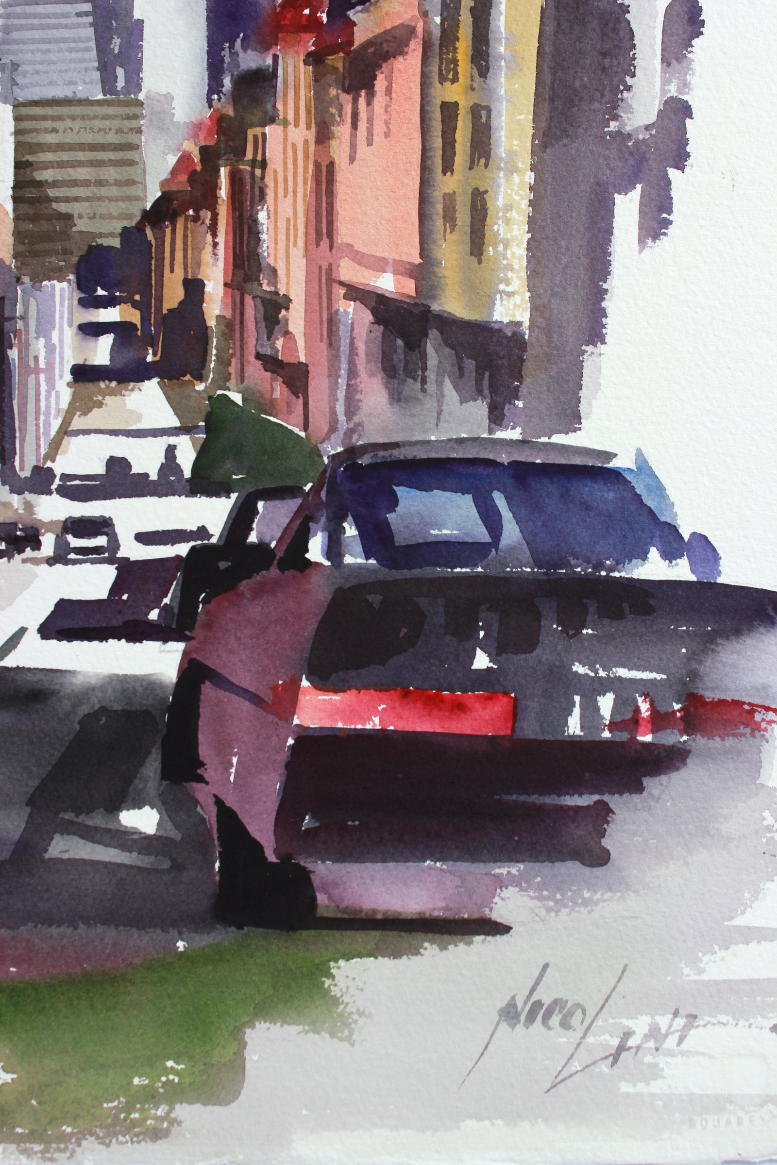 San Francisco Streetview & Skyline <br>20th Century Watercolor <br><br>#A7780