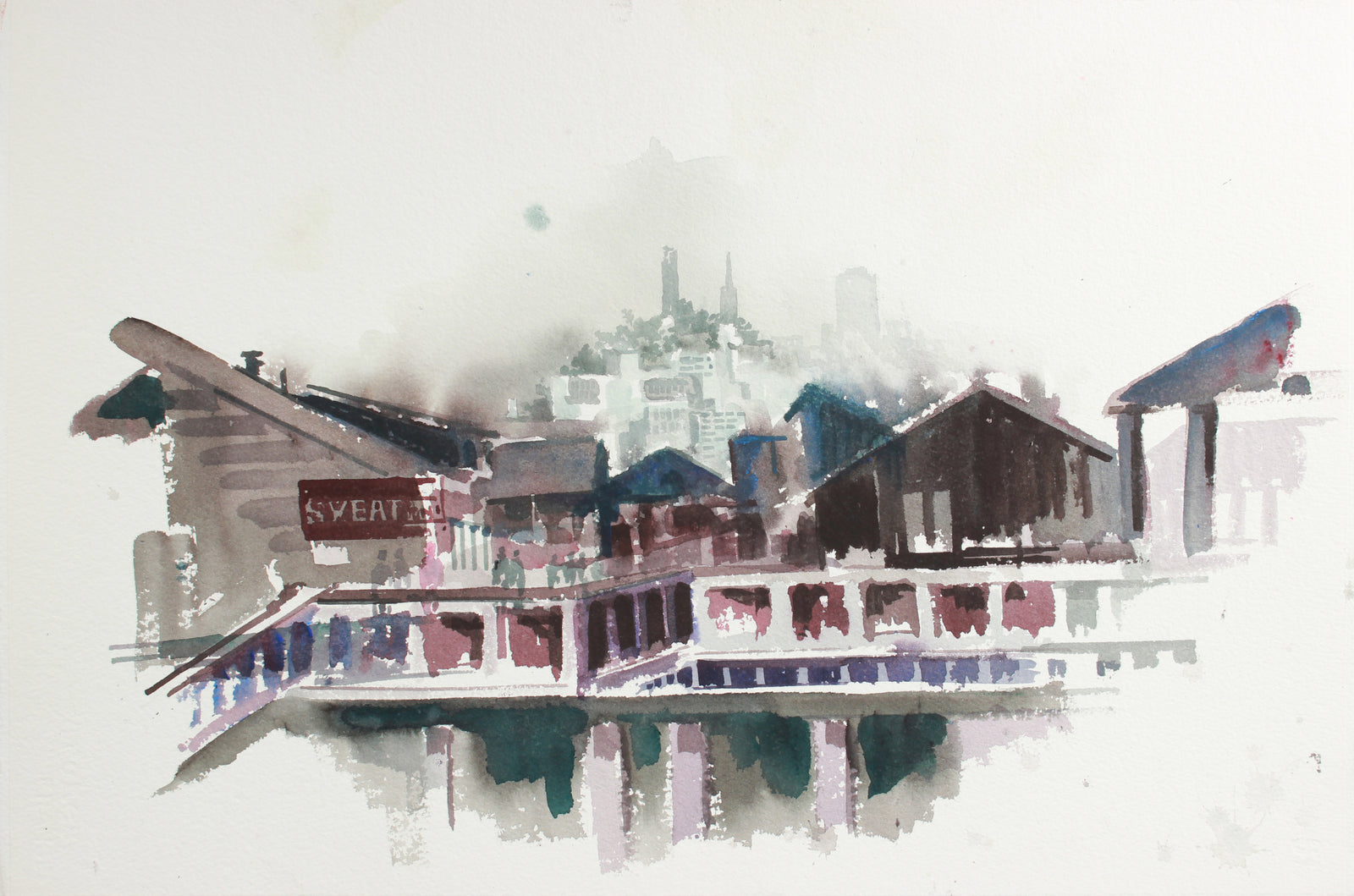San Francisco Industrial Cityscape <br>Mid to Late 20th Century Watercolor <br><br>#A7782