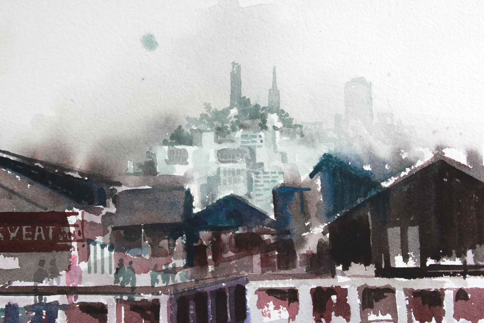 San Francisco Industrial Cityscape <br>Mid to Late 20th Century Watercolor <br><br>#A7782