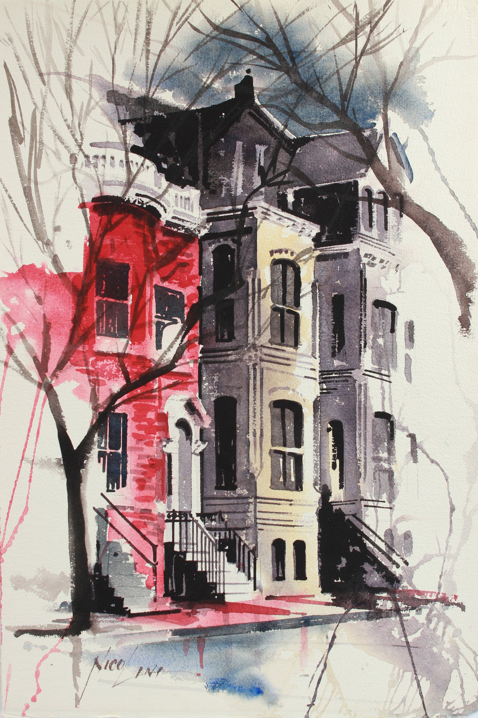 San Francisco Painted Ladies <br>Mid-Late 20th Century Watercolor <br><br>#A7792