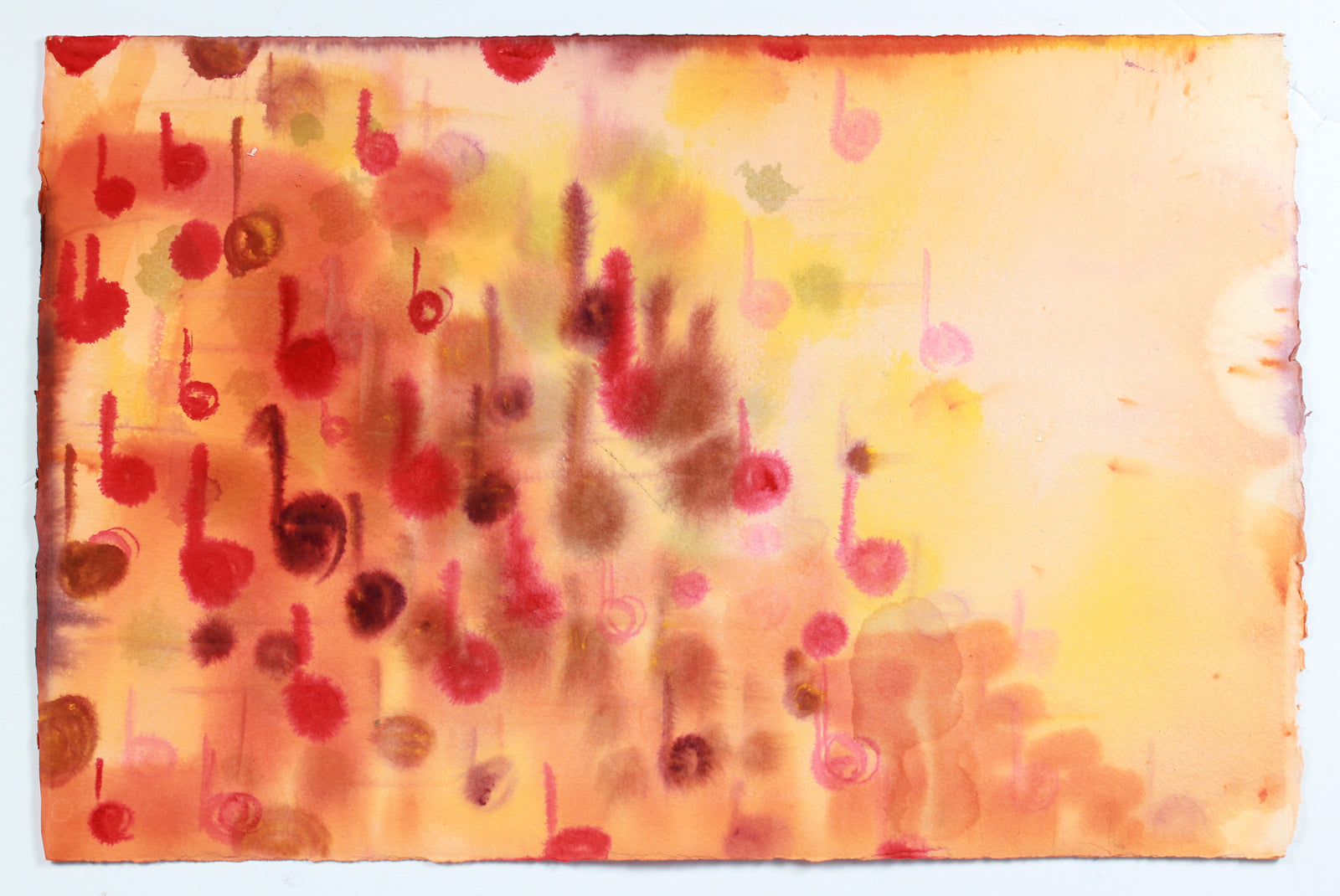 Fiery Music Note in Abstraction <br>Late 20th Century Watercolor<br><br>#A7795