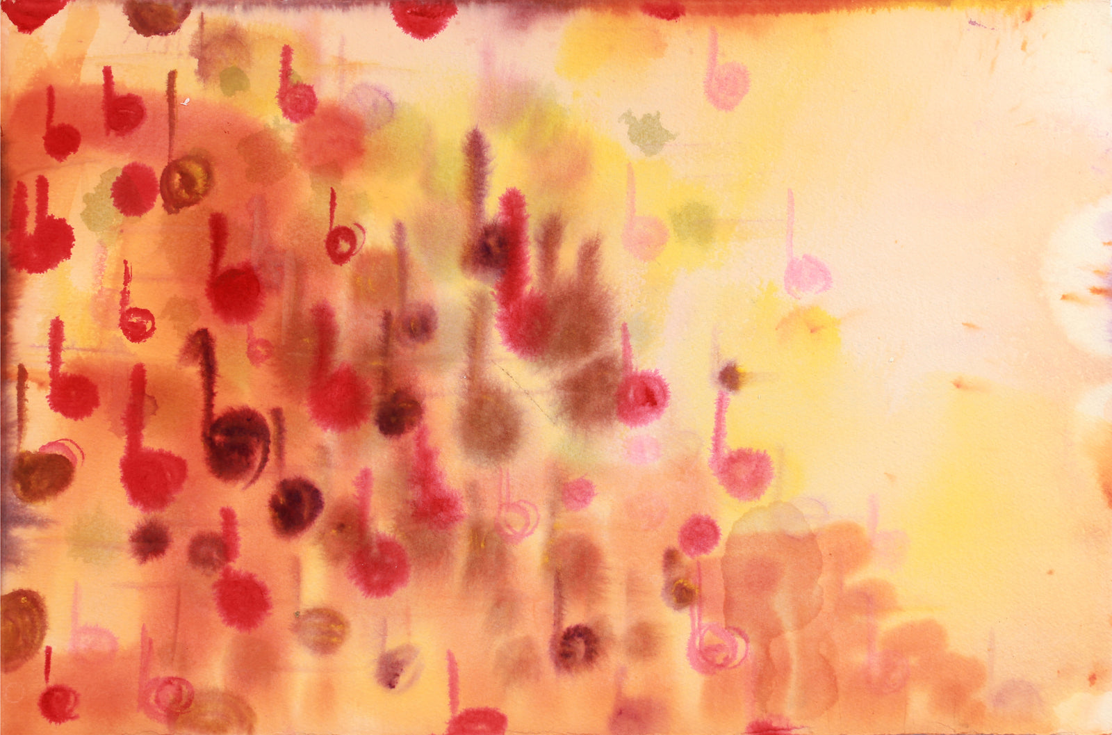 Fiery Music Note in Abstraction <br>Late 20th Century Watercolor<br><br>#A7795