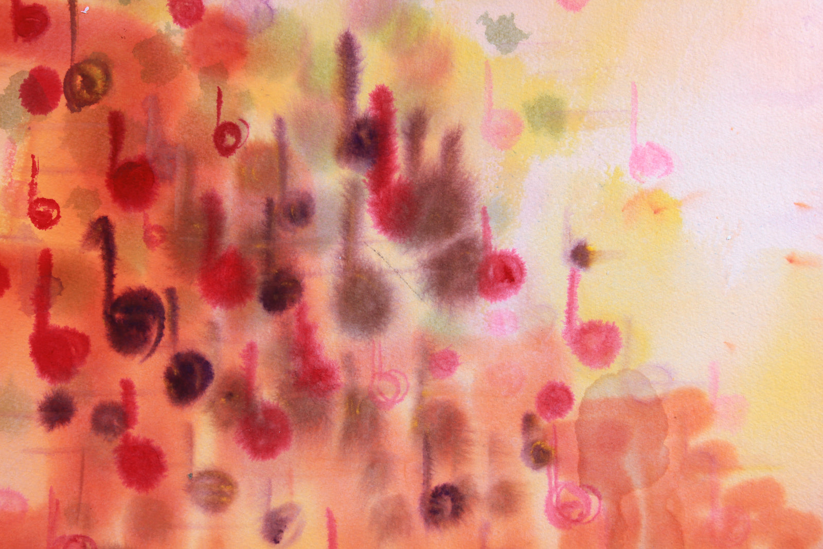 Fiery Music Note in Abstraction <br>Late 20th Century Watercolor<br><br>#A7795