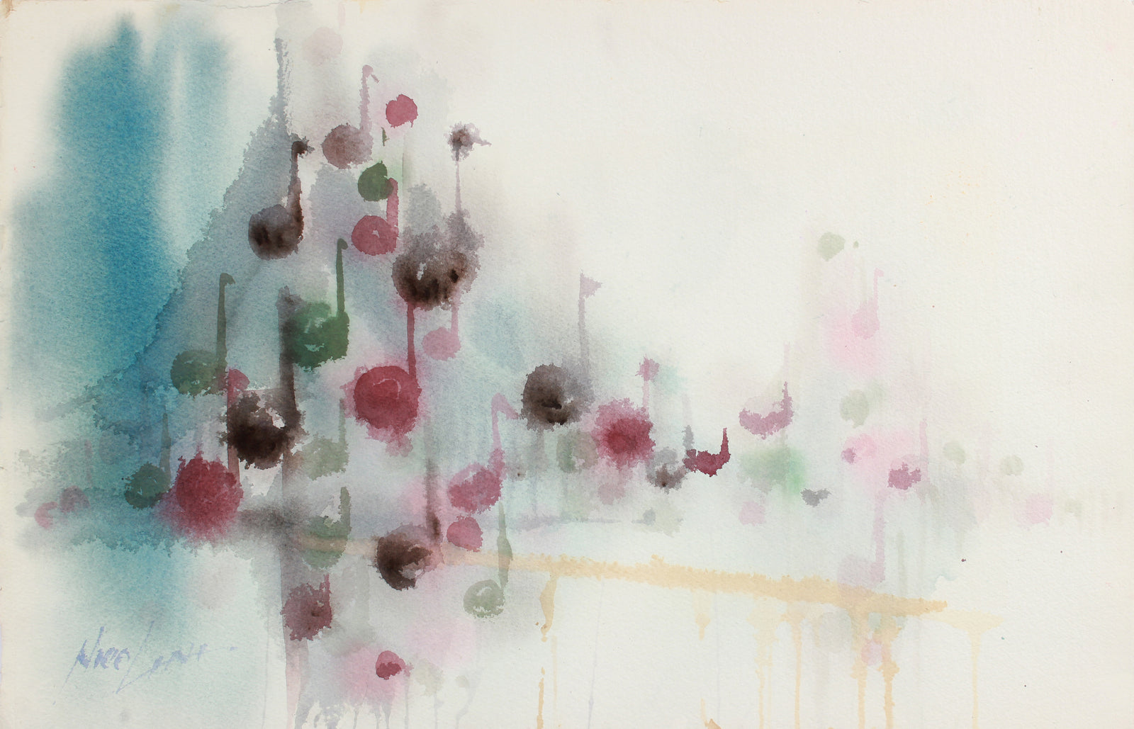 Music Notes in Abstraction <br>Late 20th Century Watercolor <br><br>#A7799