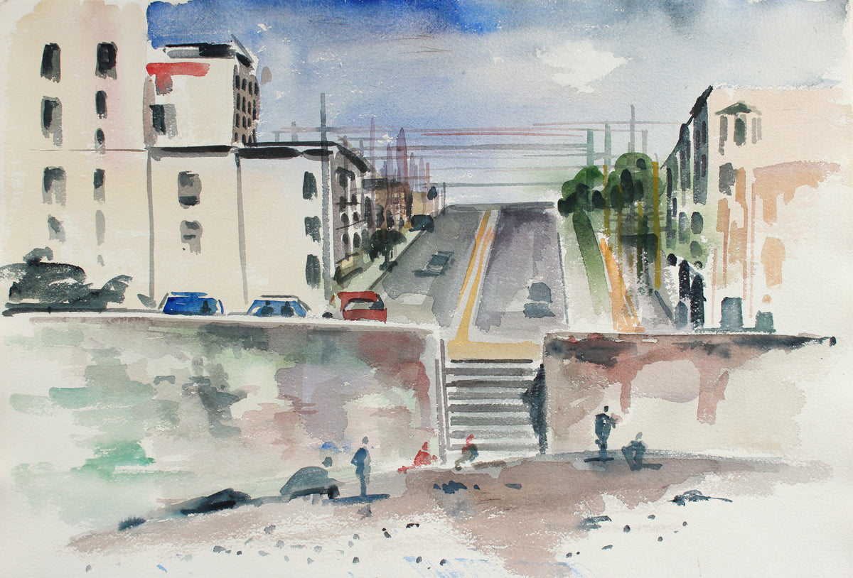 View From Ocean Beach &lt;br&gt;Mid-Late 20th Century Watercolor &lt;br&gt;&lt;br&gt;#A7805