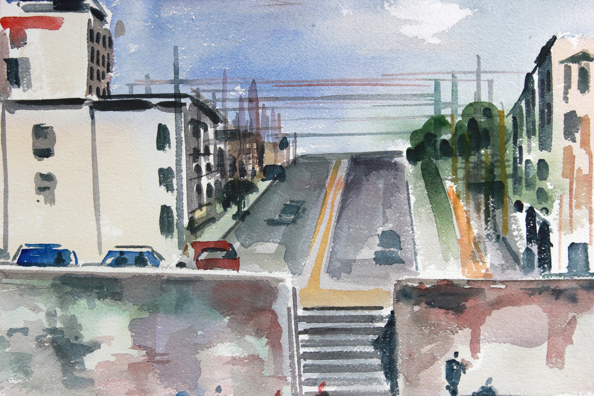 View From Ocean Beach <br>Mid-Late 20th Century Watercolor <br><br>#A7805