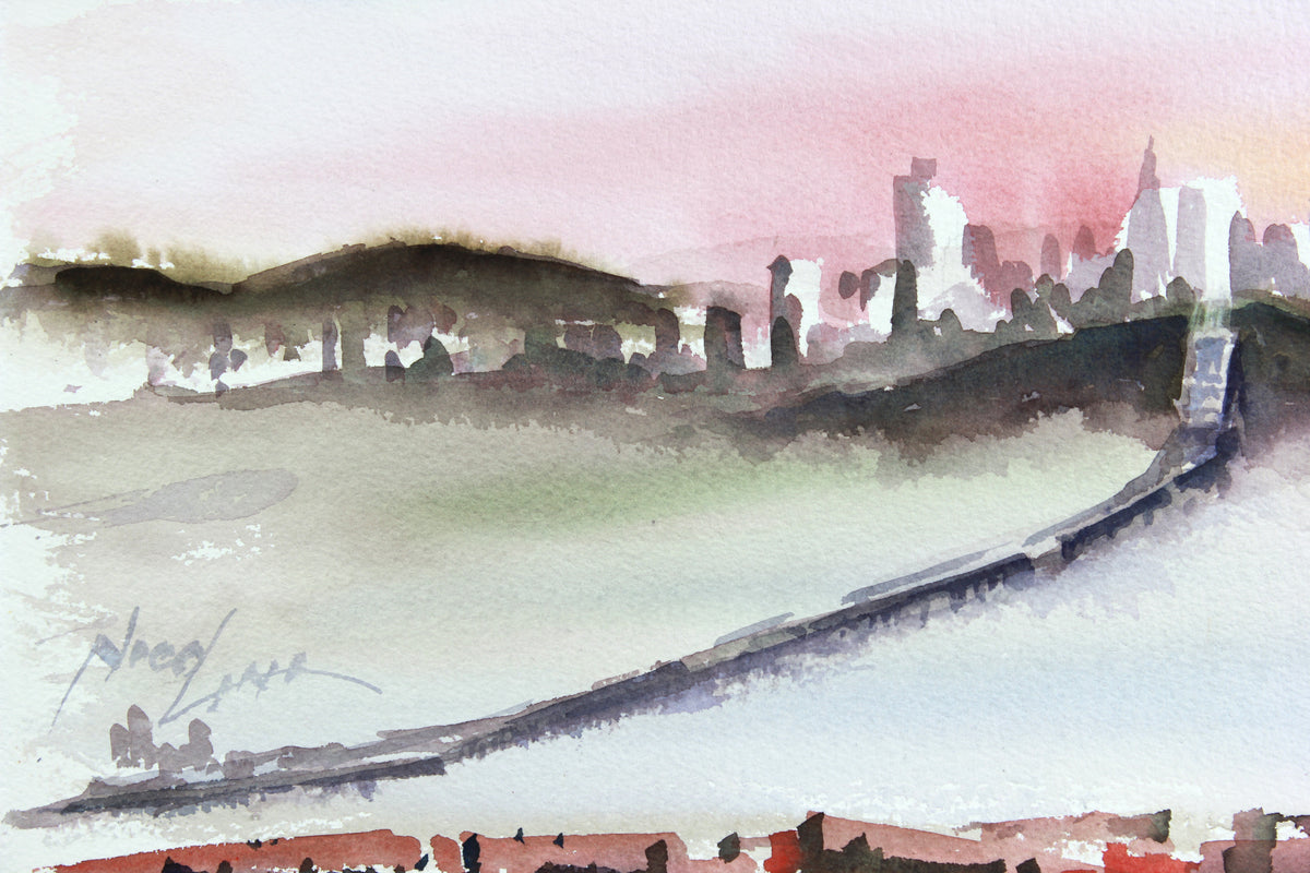 San Francisco Skyline & San Rafael Bridge <br>Late 20th Century Watercolor <br><br>#A7807