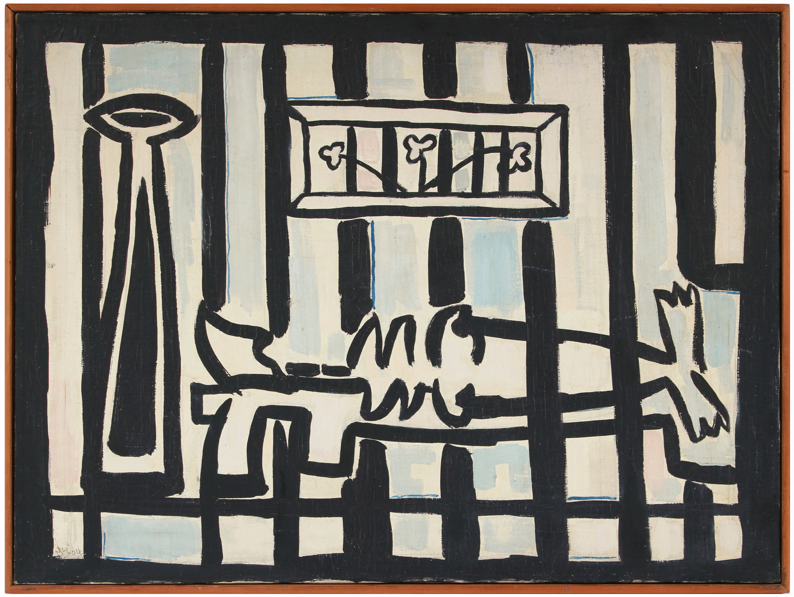 Interior Scene Behind Bars <br>1964 Oil <br><br>#A7867