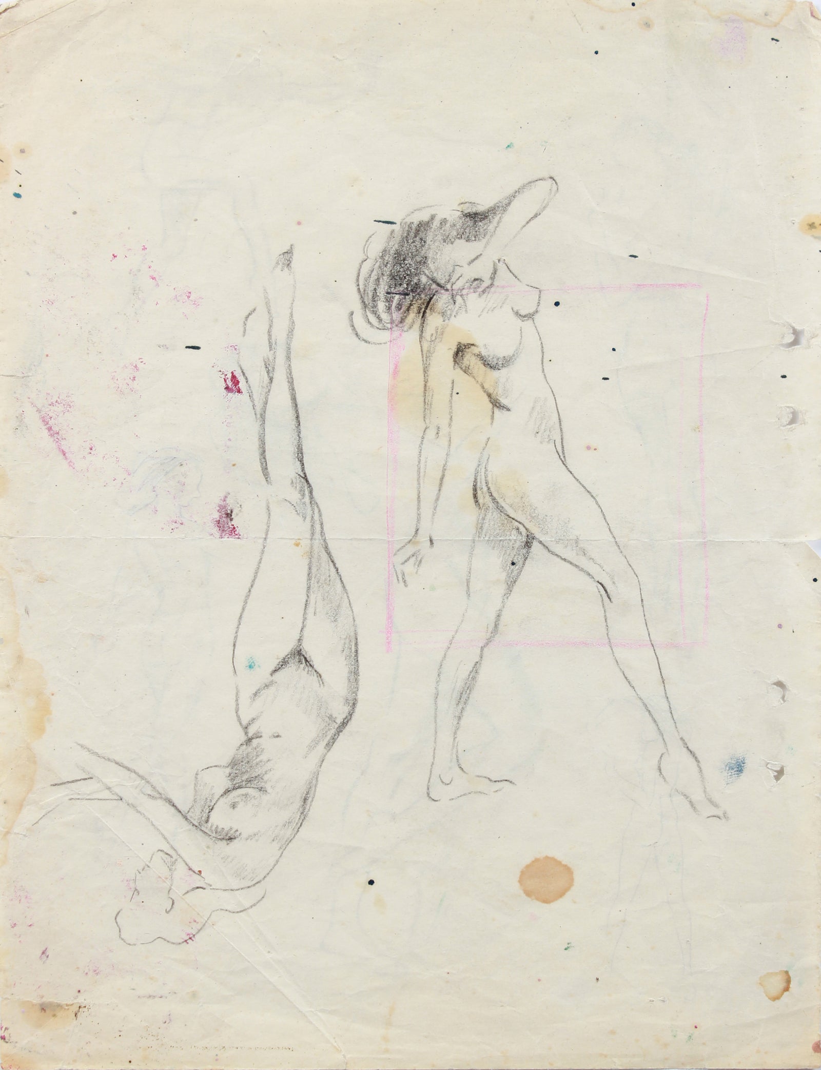 Nymph-like Figures - Study <br>20th Century Mixed Media Drawing <br><br>#A7974