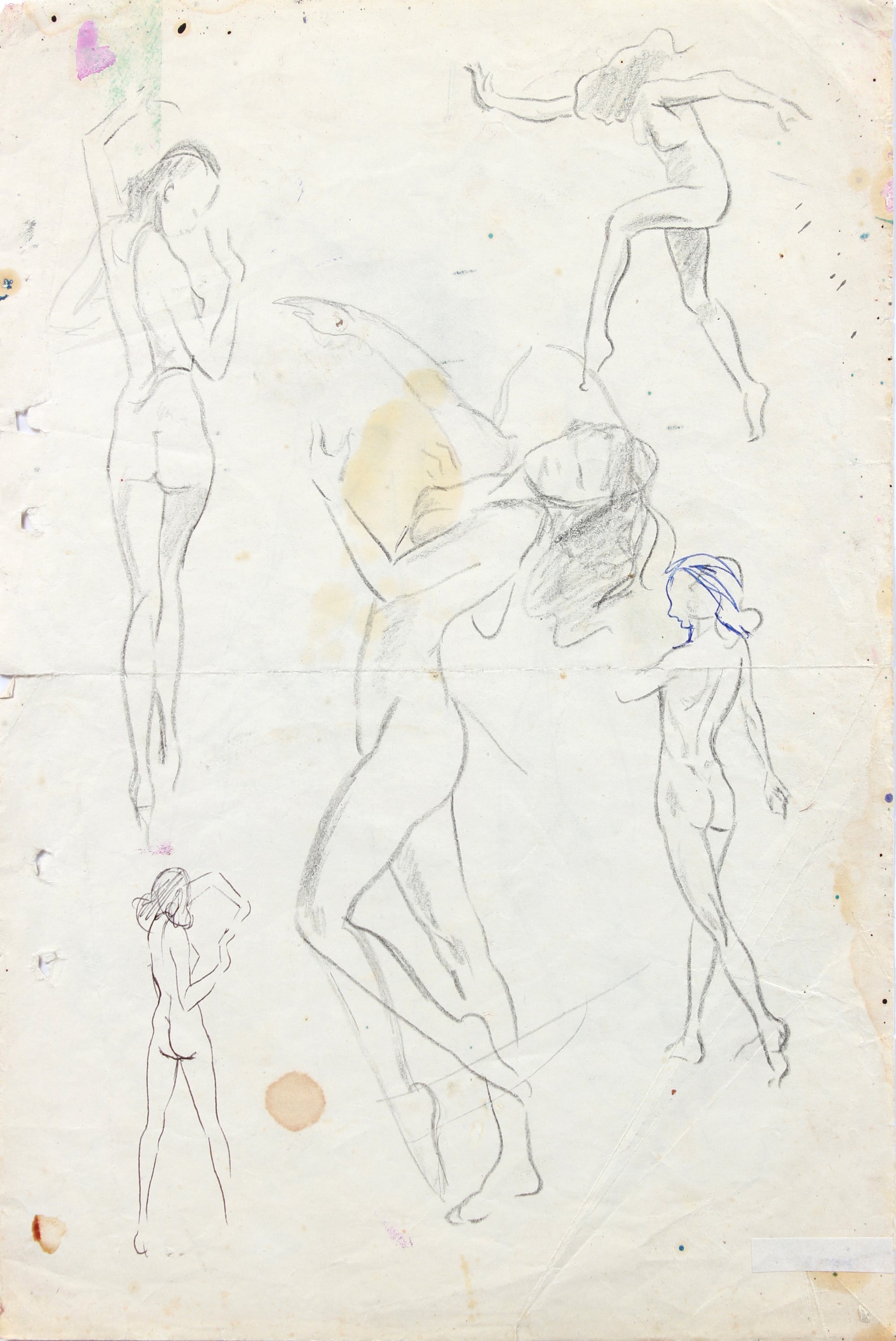 Nymph-like Figures - Study <br>20th Century Mixed Media Drawing <br><br>#A7974