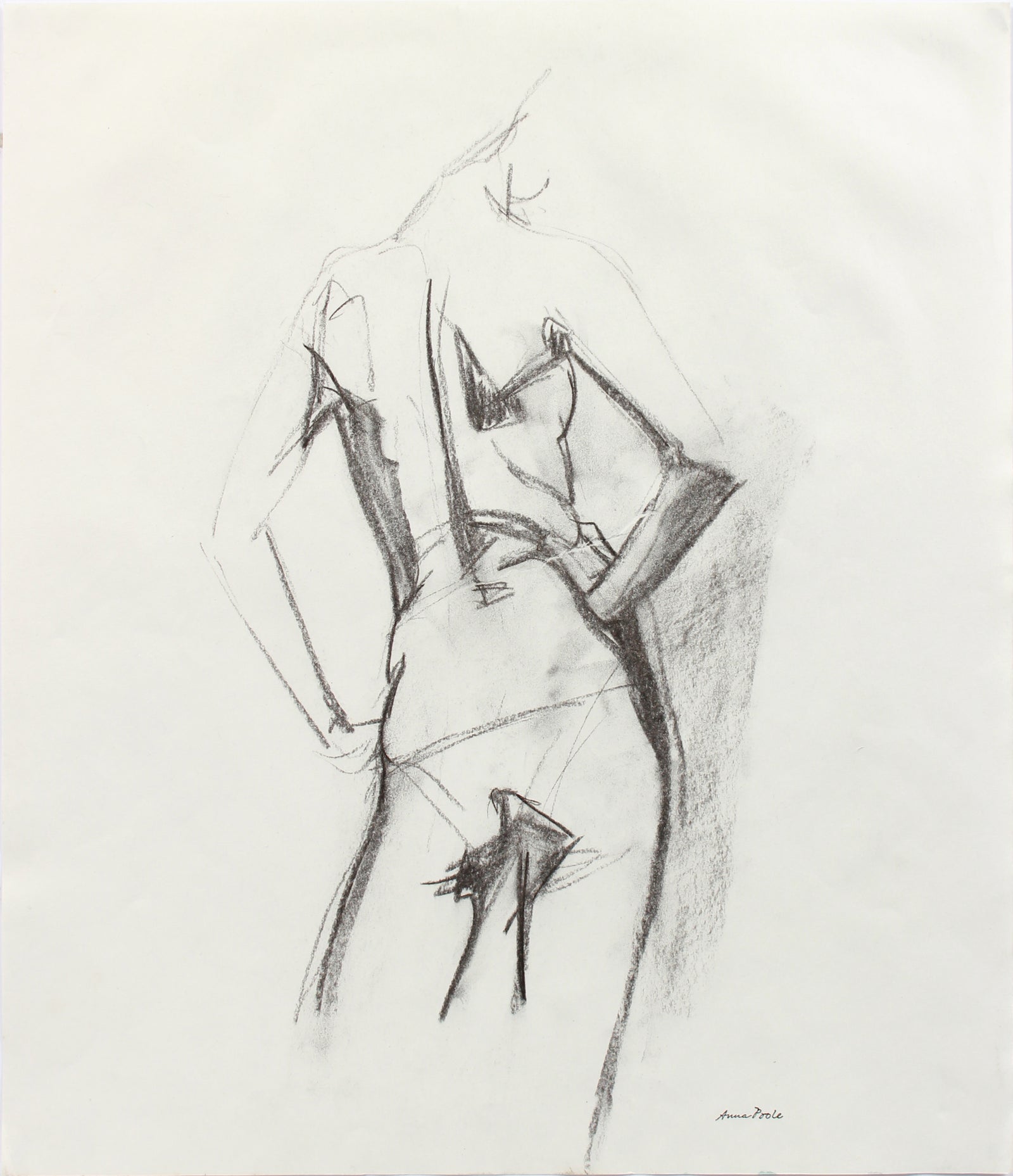 Arms Akimbo - Drawing <br>Late 20th Century Charcoal <br><br>#A7980