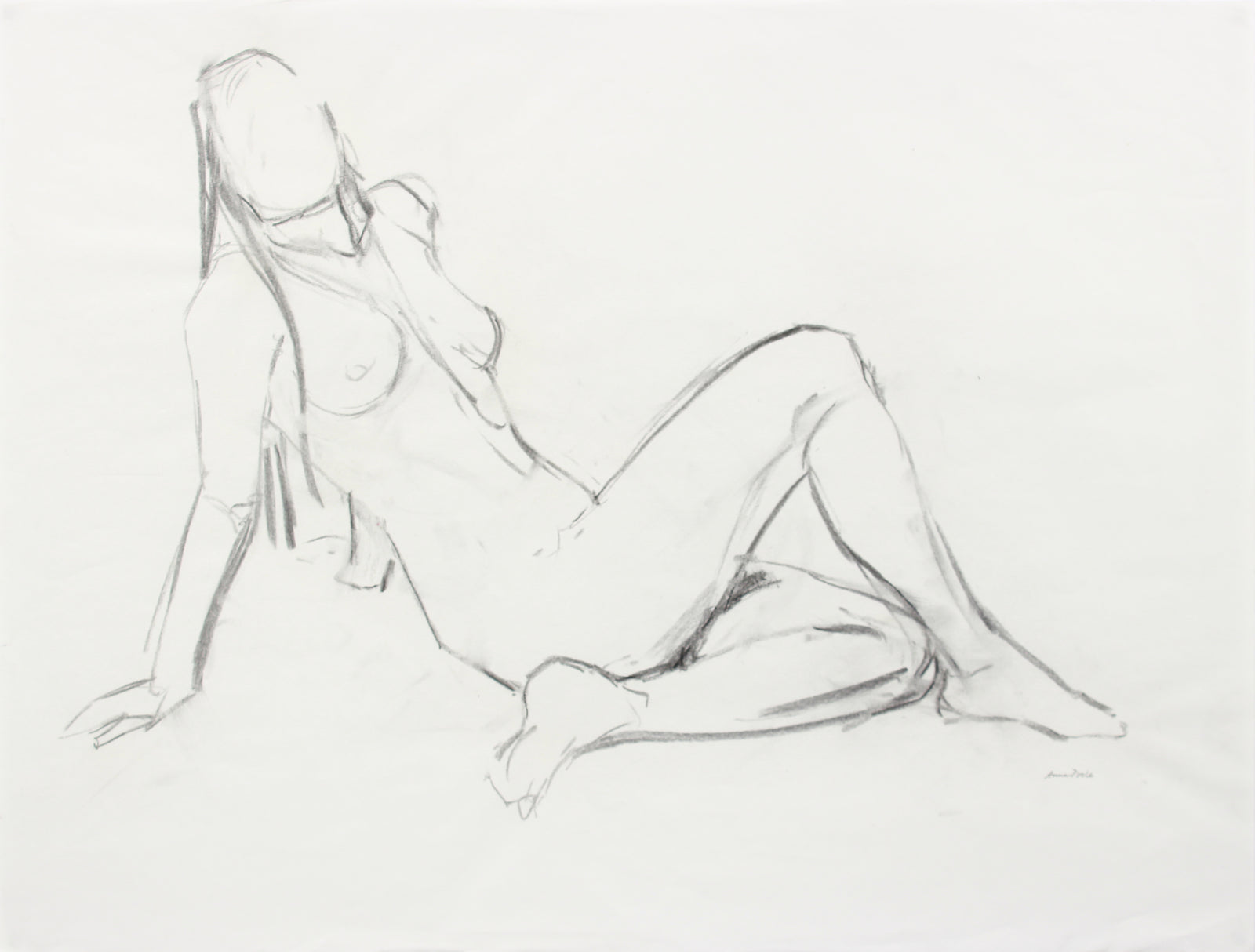 Female Nude in Repose <br>20th Century Charcoal <br><br>#A7983