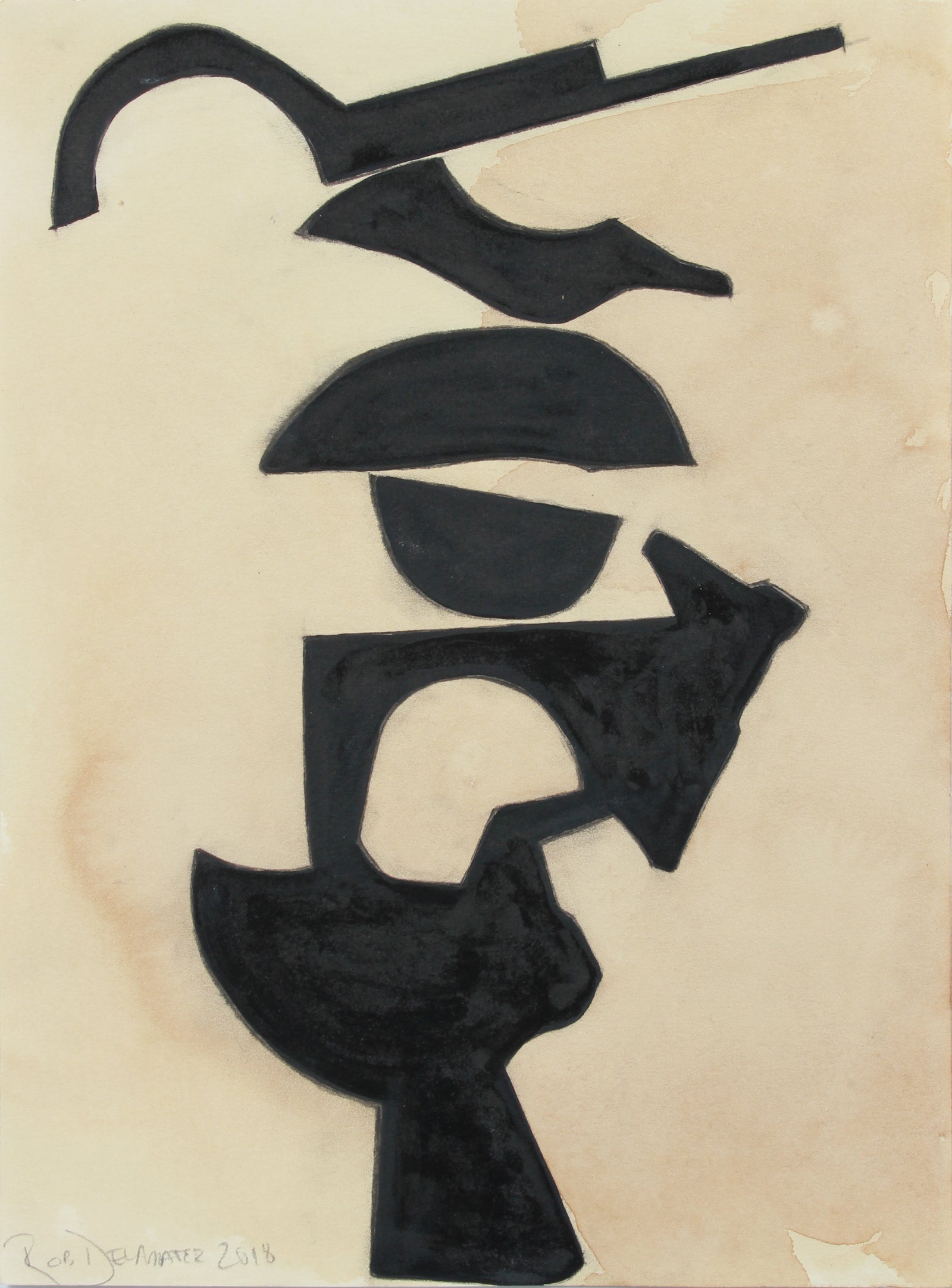 <i>Guitar Study XI</i> <br>2018 Ink, Gouache & Coffee <br><br>#A8007