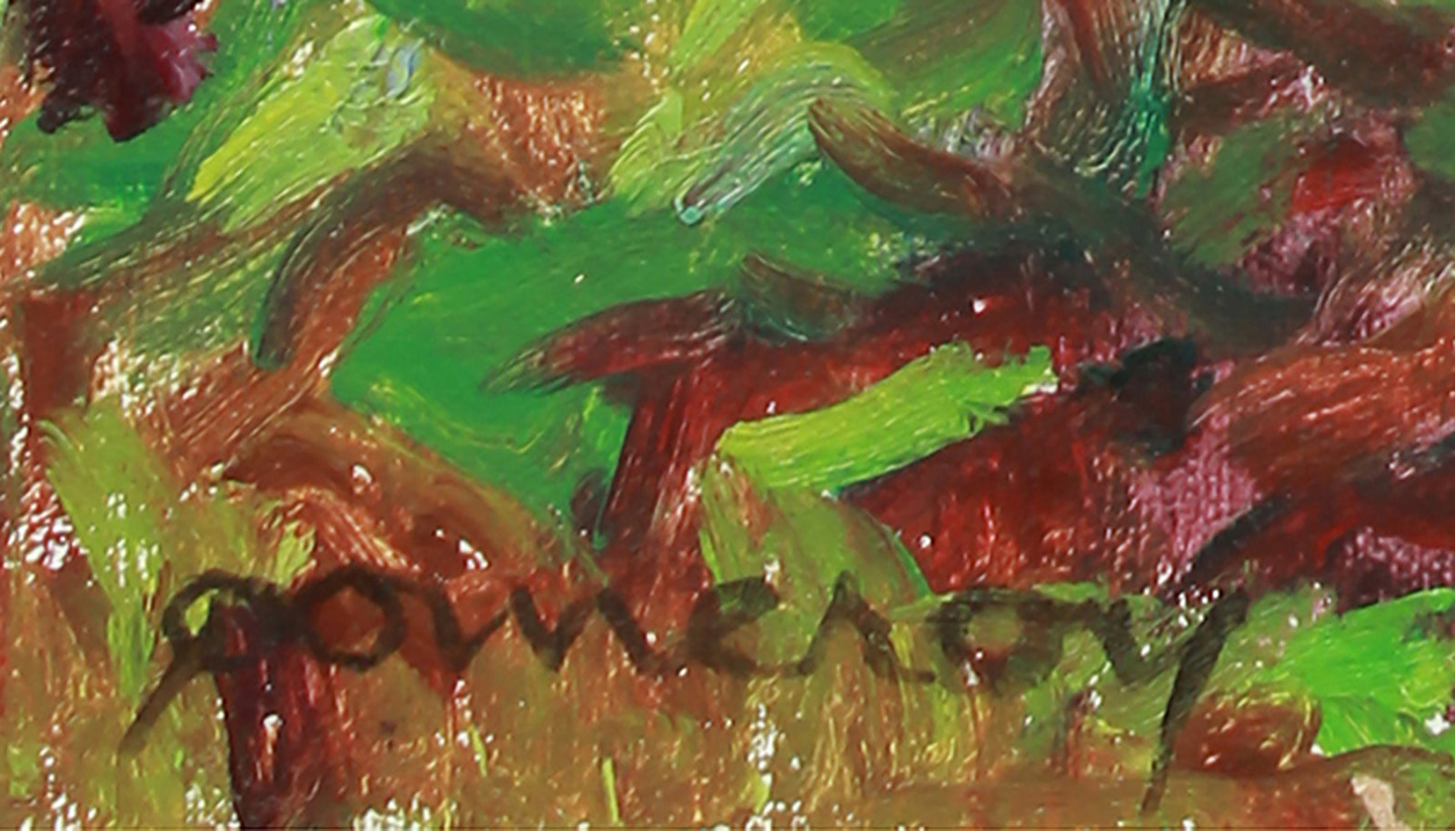 Sunny Mountain Forest Scene <br>1954 Oil <br><br>#A8026