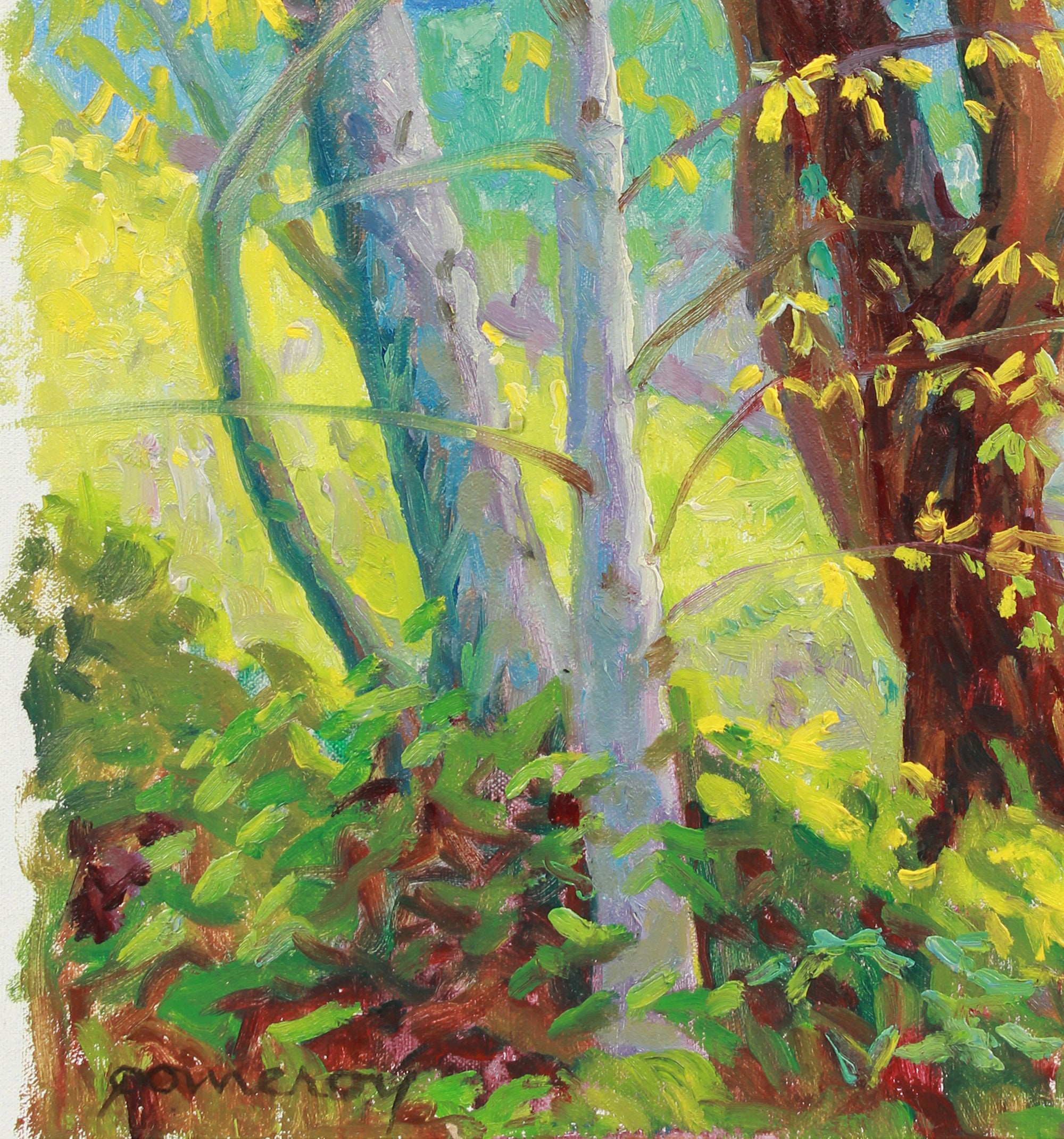 Sunny Mountain Forest Scene <br>1954 Oil <br><br>#A8026